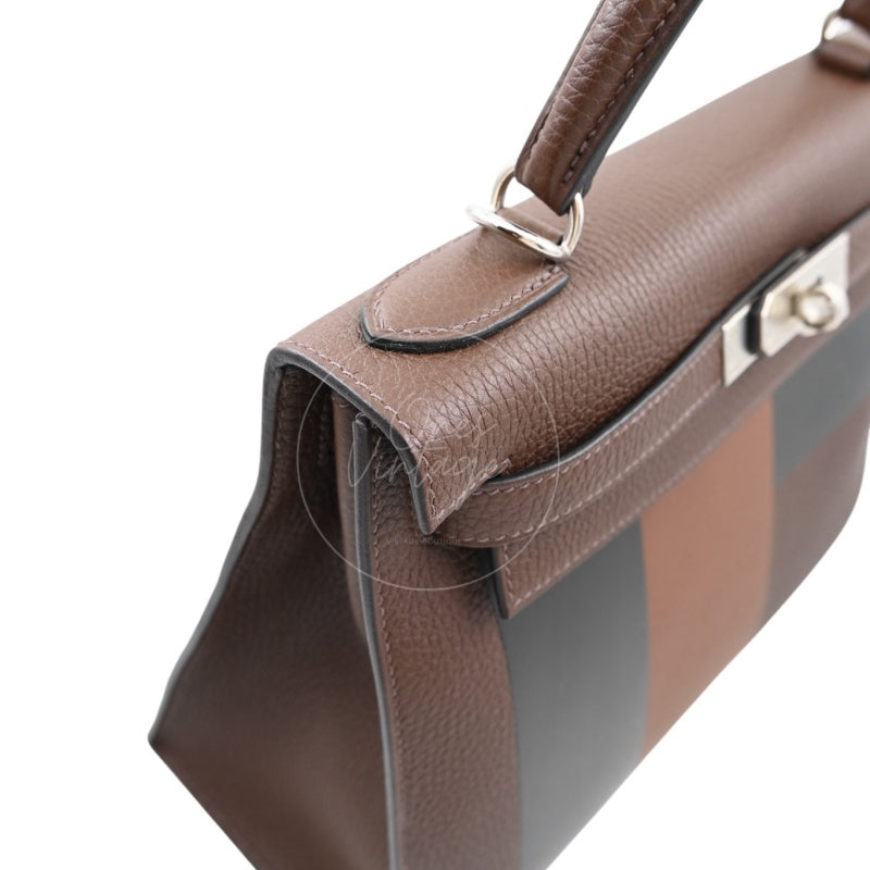Hermes Kelly 28 PHW Vert Bronze and Brulée Sombrero Stamp D