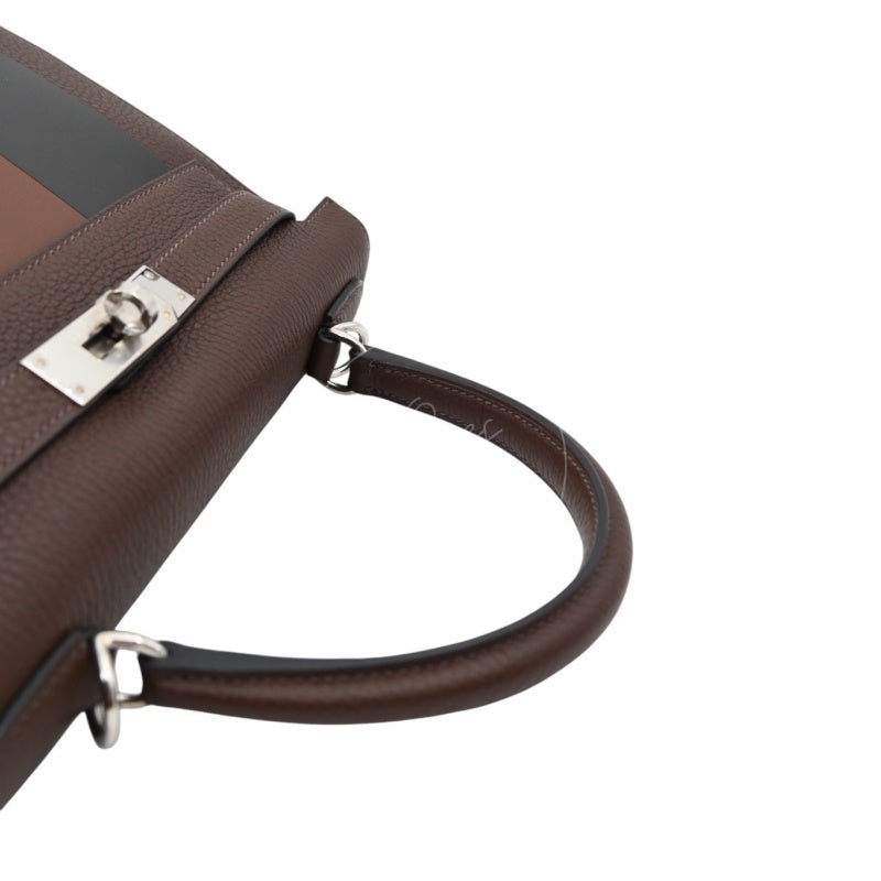 Hermes Kelly 28 PHW Vert Bronze and Brulée Sombrero Stamp D