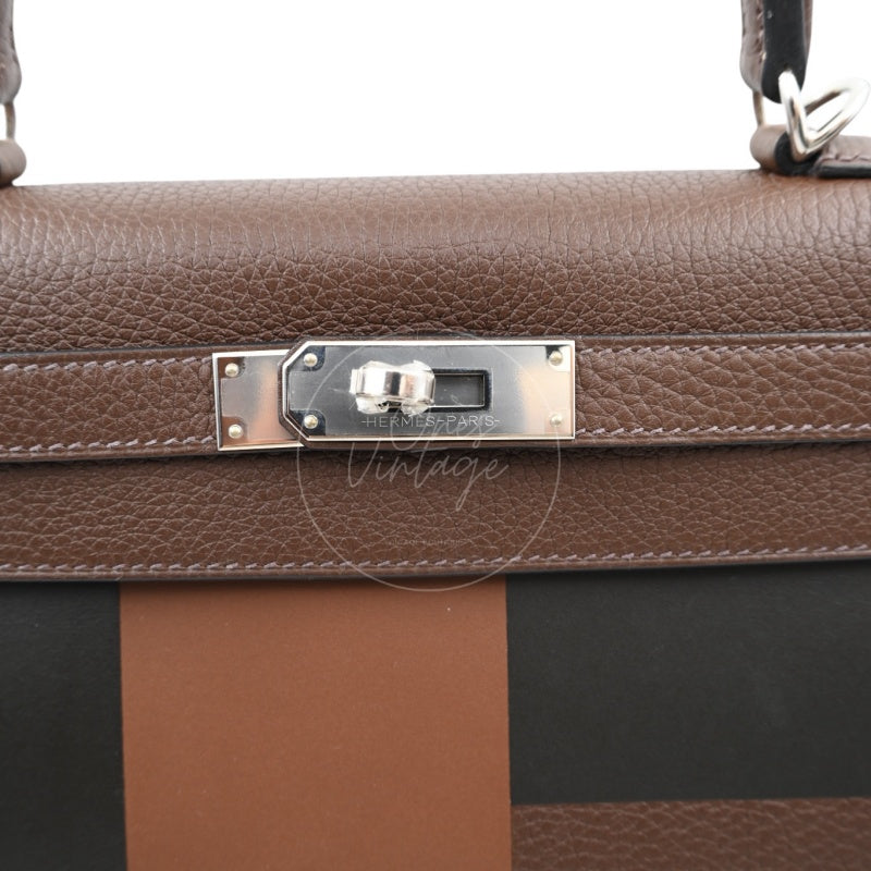 Hermes Kelly 28 PHW Vert Bronze and Brulée Sombrero Stamp D