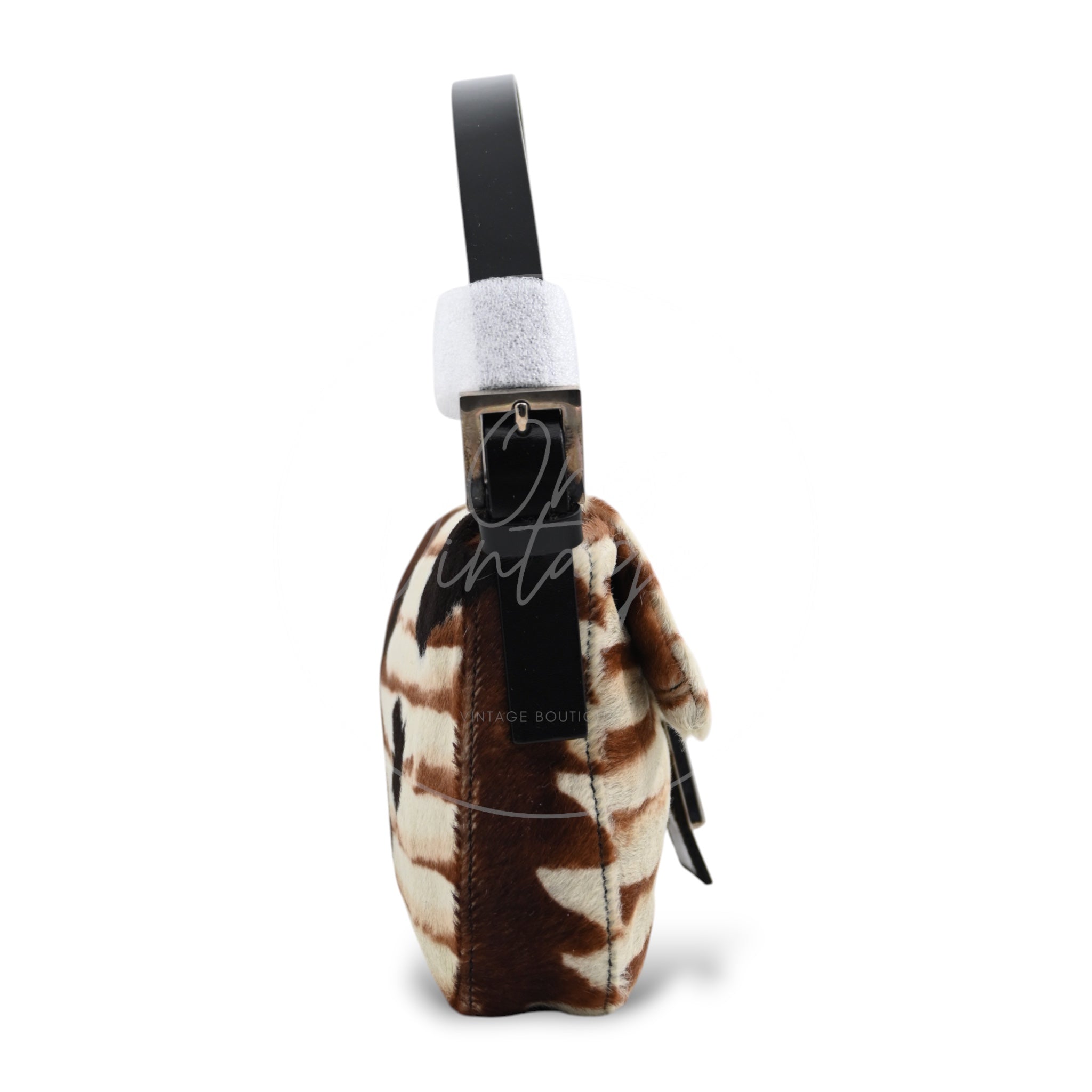 Fendi Animal Print Pony Hair Baguette Bag PHW Brown White