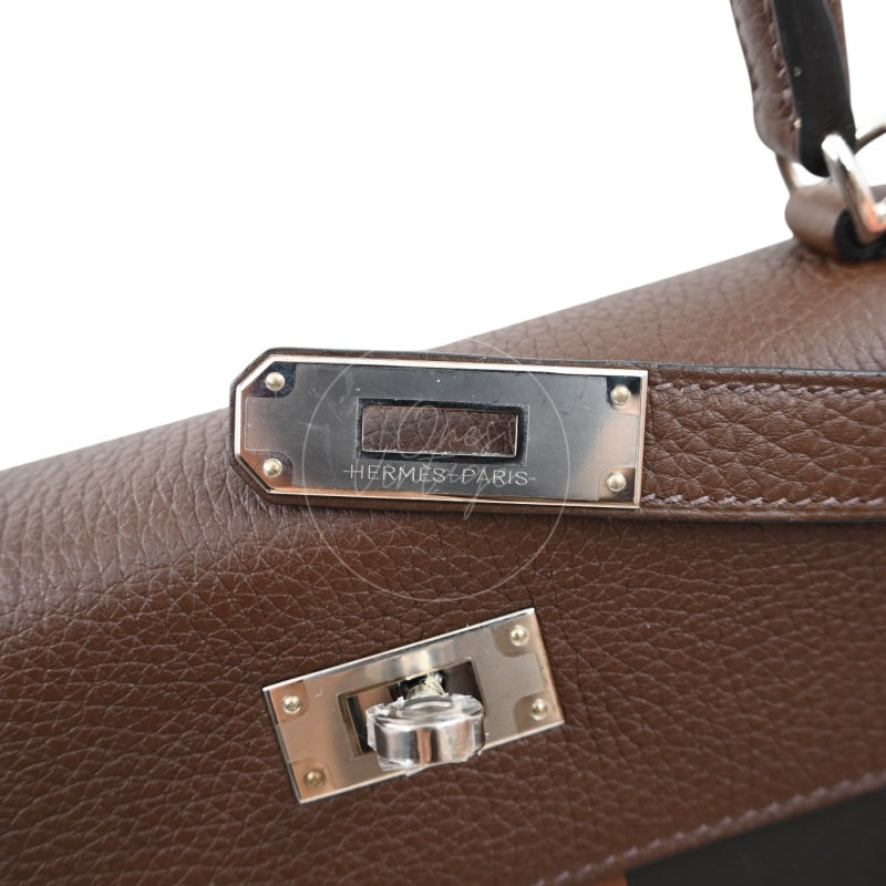Hermes Kelly 28 PHW Vert Bronze and Brulée Sombrero Stamp D