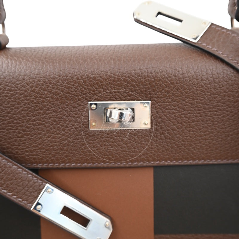 Hermes Kelly 28 PHW Vert Bronze and Brulée Sombrero Stamp D