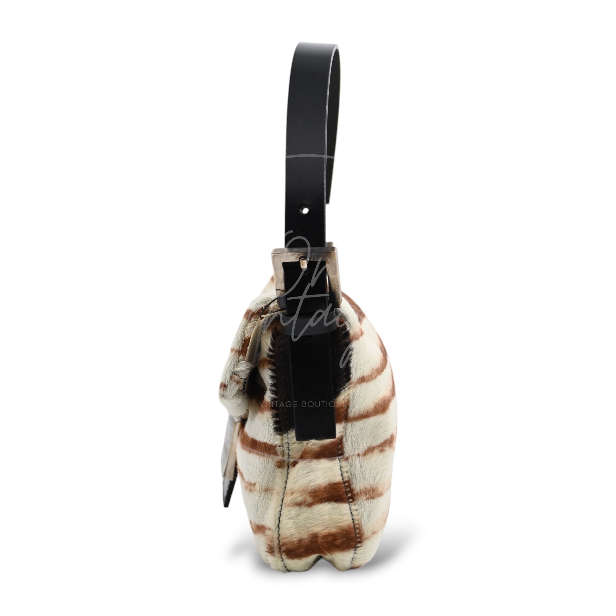 Fendi Animal Print Pony Hair Baguette Bag PHW Brown White