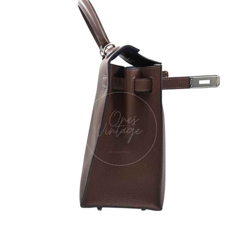 Hermes Kelly 28 PHW Vert Bronze and Brulée Sombrero Stamp D