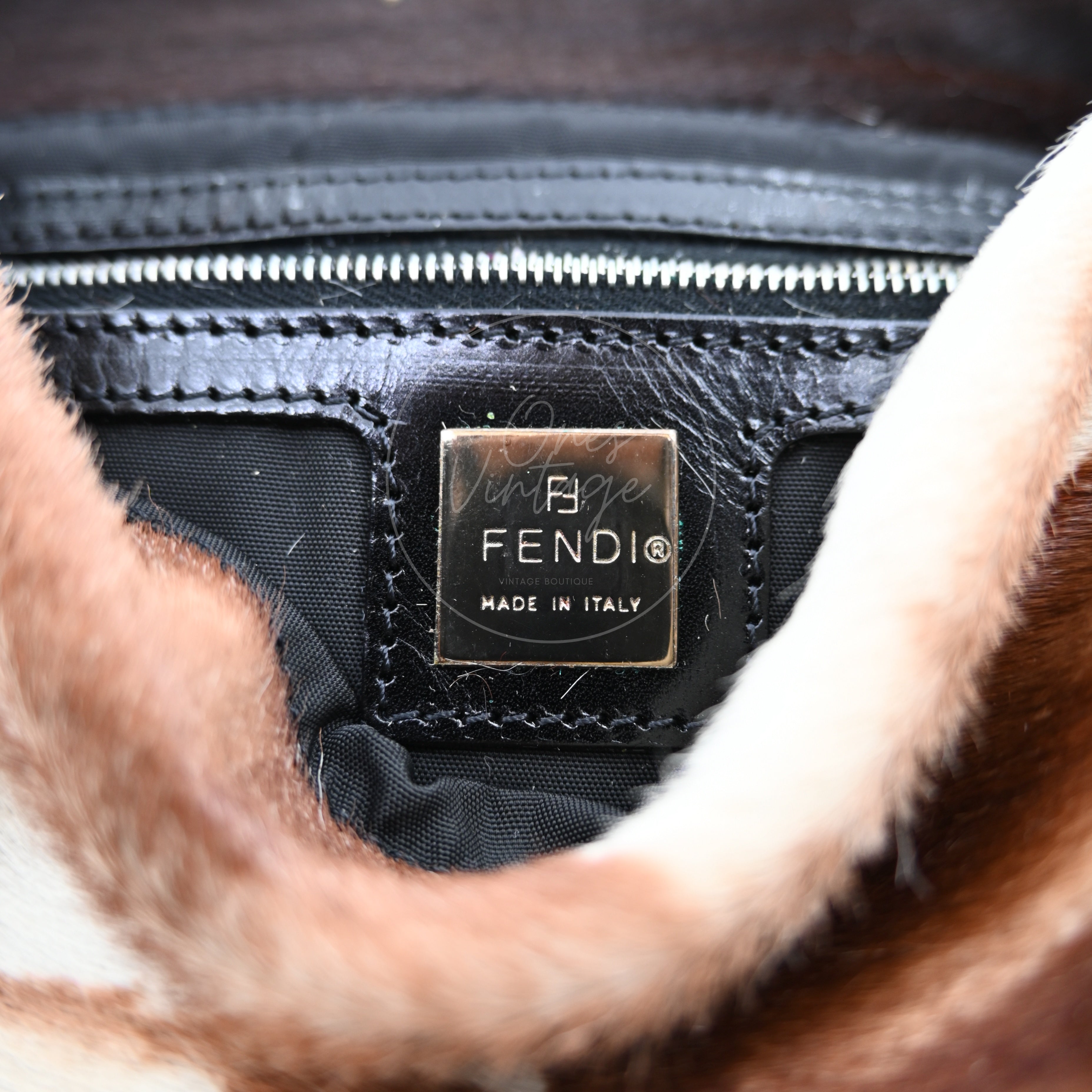Fendi Animal Print Pony Hair Baguette Bag PHW Brown White