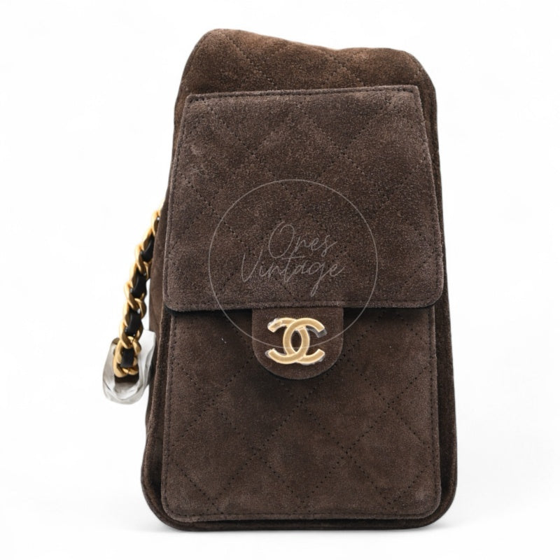 Chanel 25 Suede Calfskin & Gold-tone Metal Dark Brown Small Handbag
