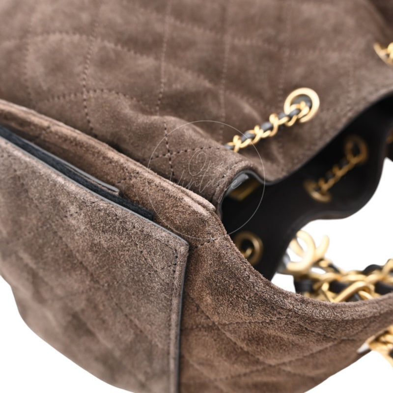 Chanel 25 Suede Calfskin & Gold-tone Metal Dark Brown Small Handbag