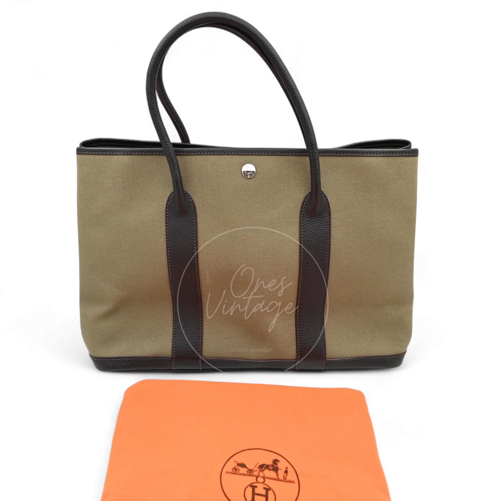 Hermes Garden Party 36 Negonda Canvas Brown & Dark Green PHW Square F