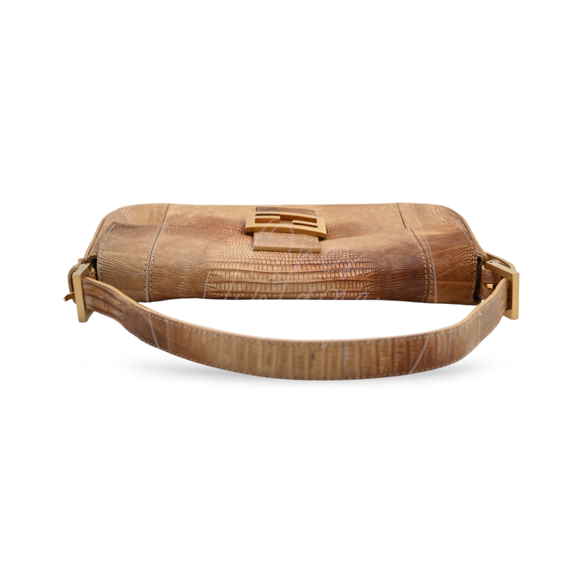 Fendi Lizard Baguette GHW Brown & Beige