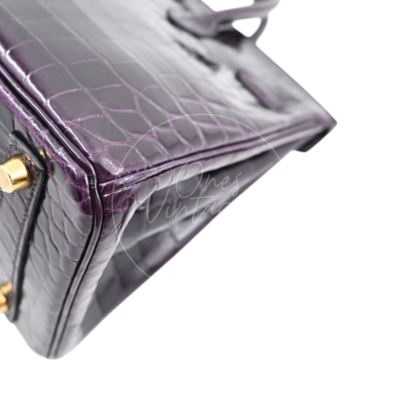 Hermes Birkin 25 Shiny Niloticus Crocodile Bag GHW Dark Purple Stamp T