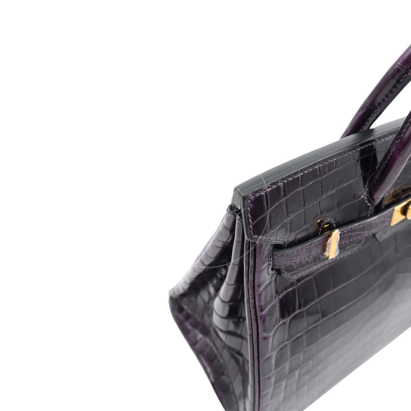 Hermes Birkin 25 Shiny Niloticus Crocodile Bag GHW Dark Purple Stamp T
