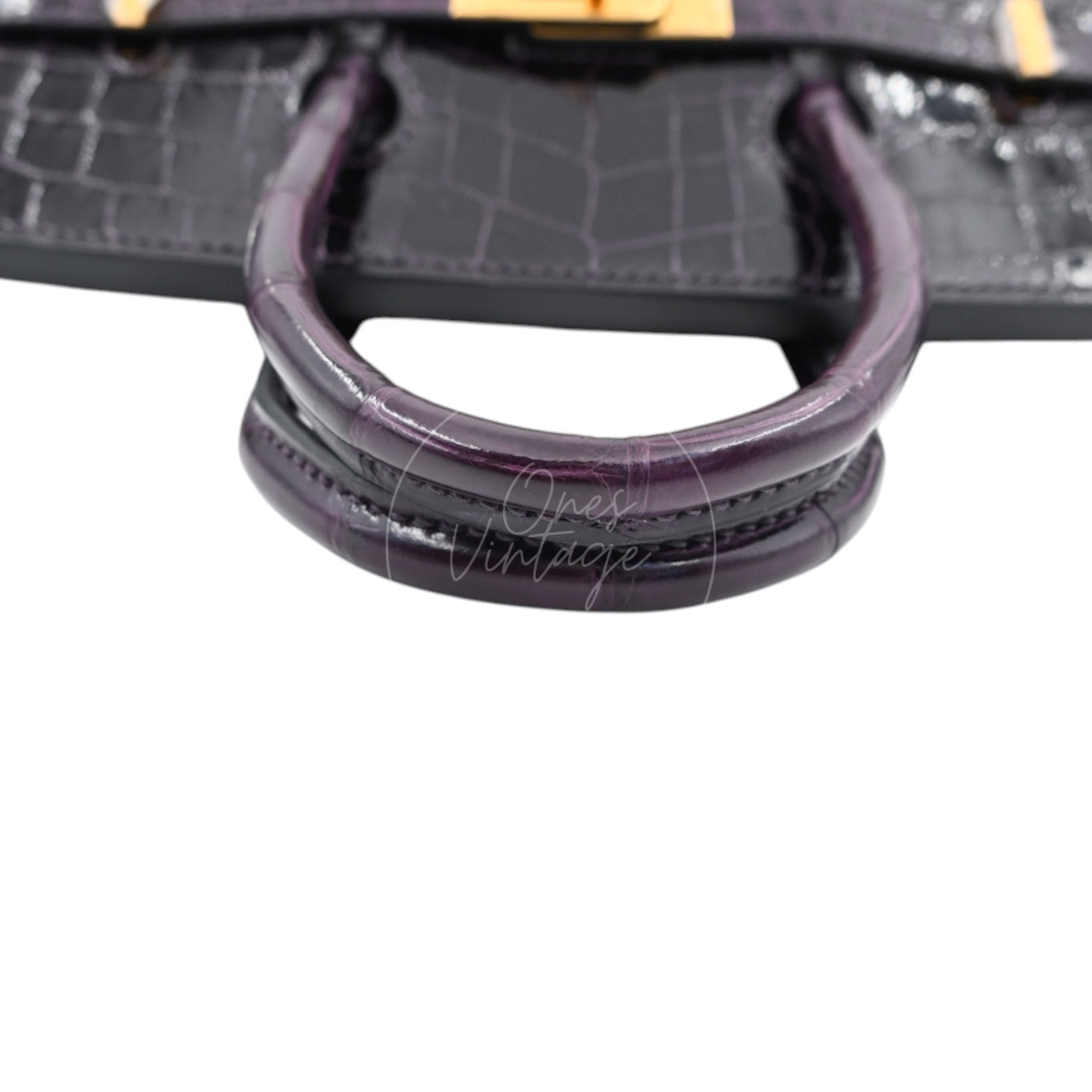 Hermes Birkin 25 Shiny Niloticus Crocodile Bag GHW Dark Purple Stamp T