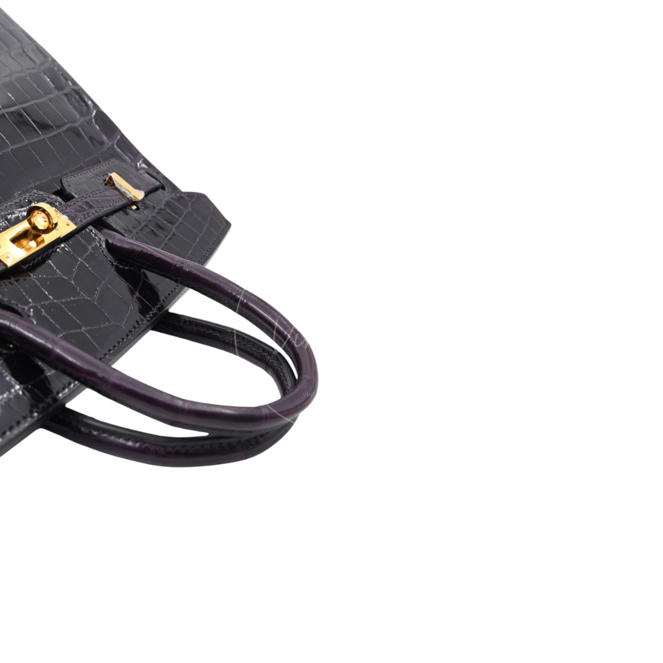 Hermes Birkin 25 Shiny Niloticus Crocodile Bag GHW Dark Purple Stamp T