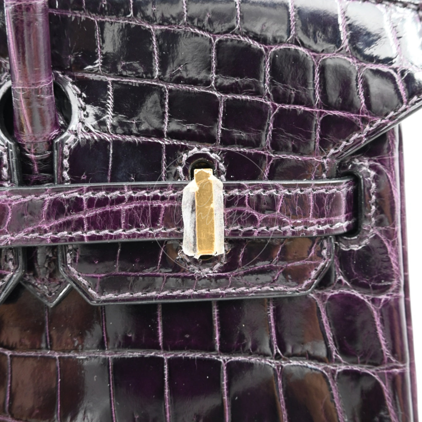 Hermes Birkin 25 Shiny Niloticus Crocodile Bag GHW Dark Purple Stamp T