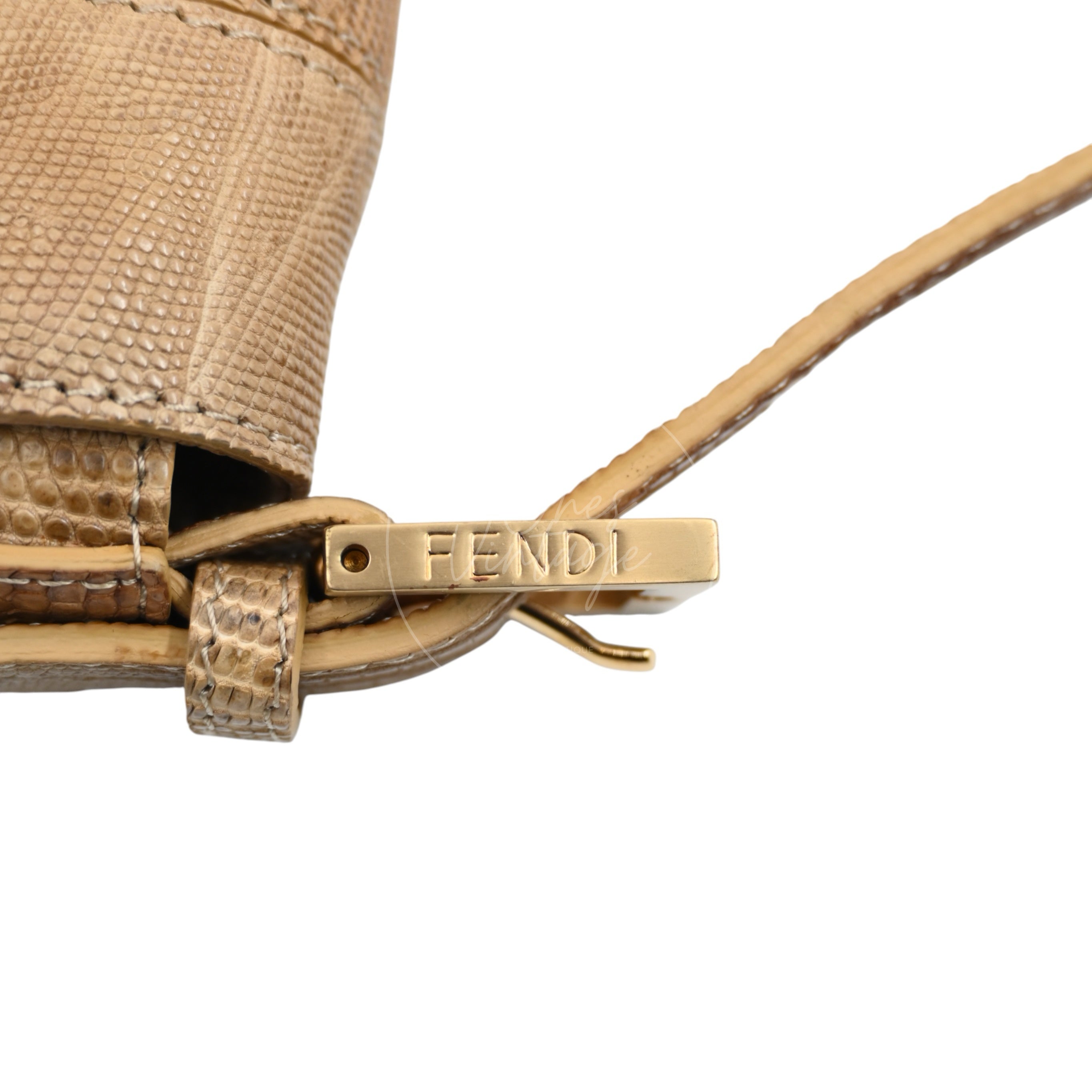 Fendi Lizard Baguette GHW Brown & Beige