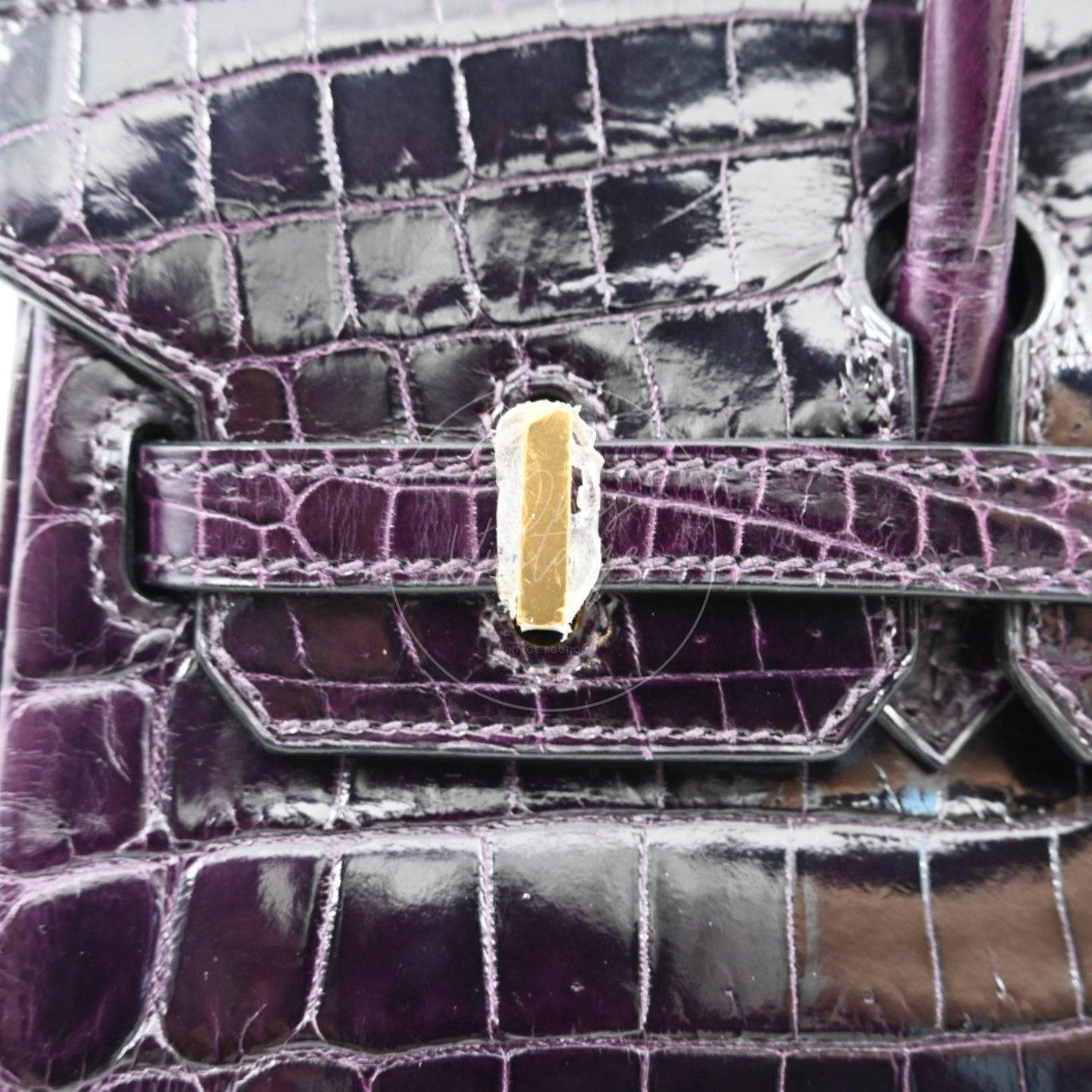 Hermes Birkin 25 Shiny Niloticus Crocodile Bag GHW Dark Purple Stamp T