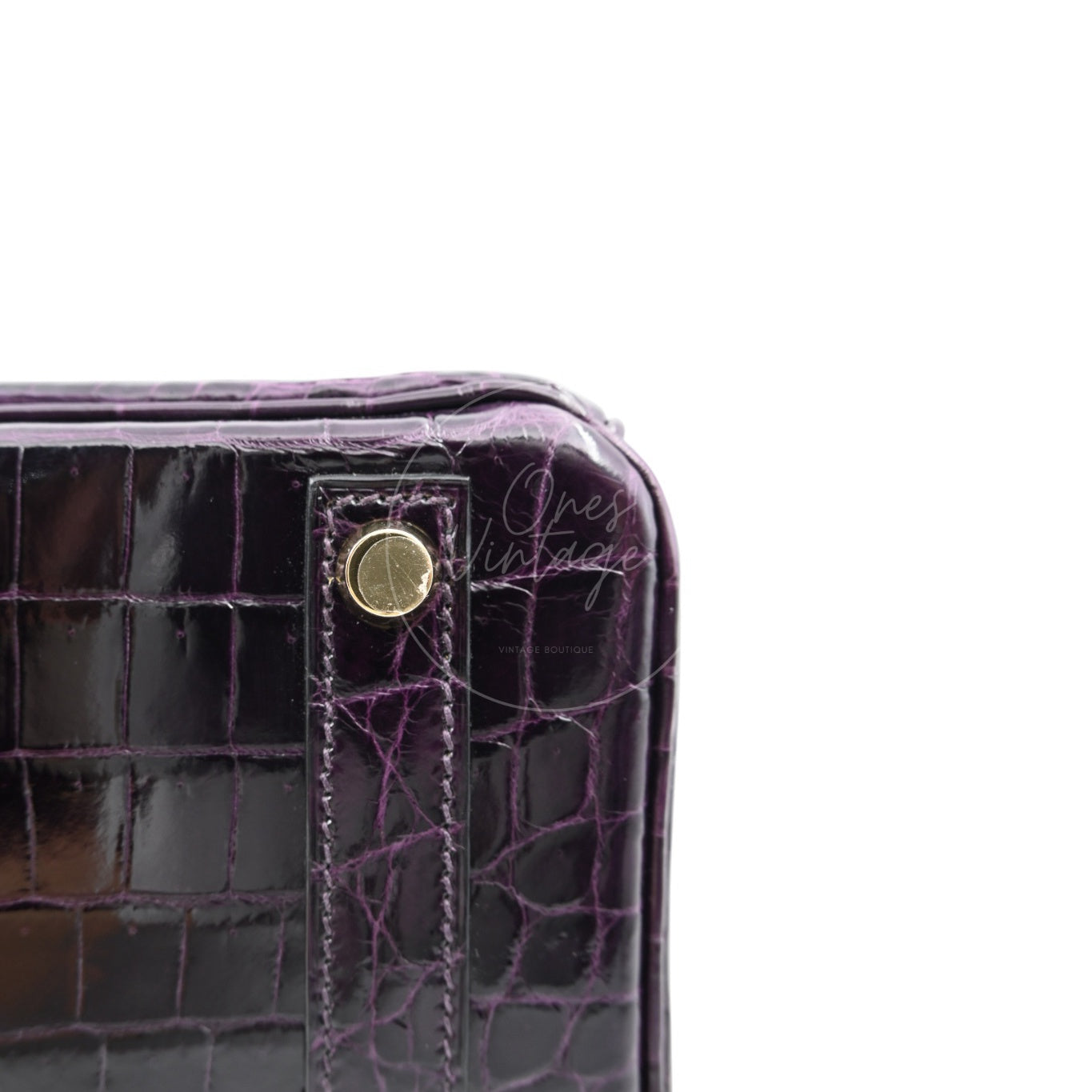 Hermes Birkin 25 Shiny Niloticus Crocodile Bag GHW Dark Purple Stamp T