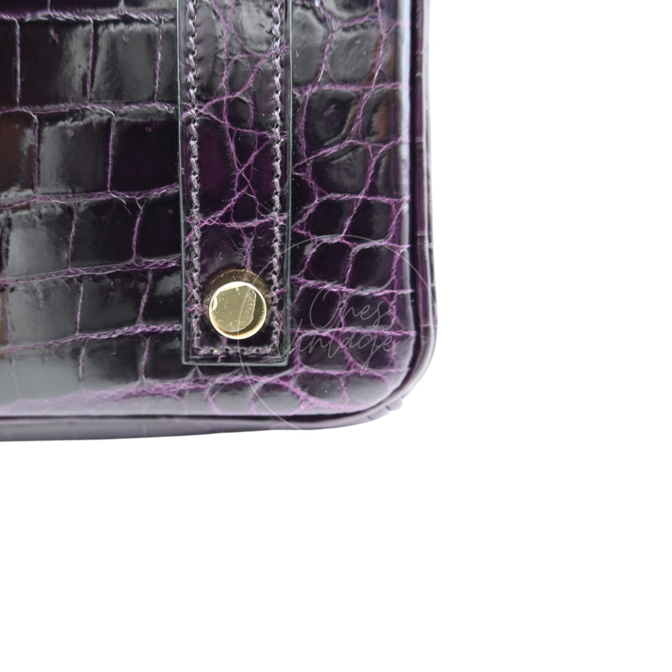 Hermes Birkin 25 Shiny Niloticus Crocodile Bag GHW Dark Purple Stamp T