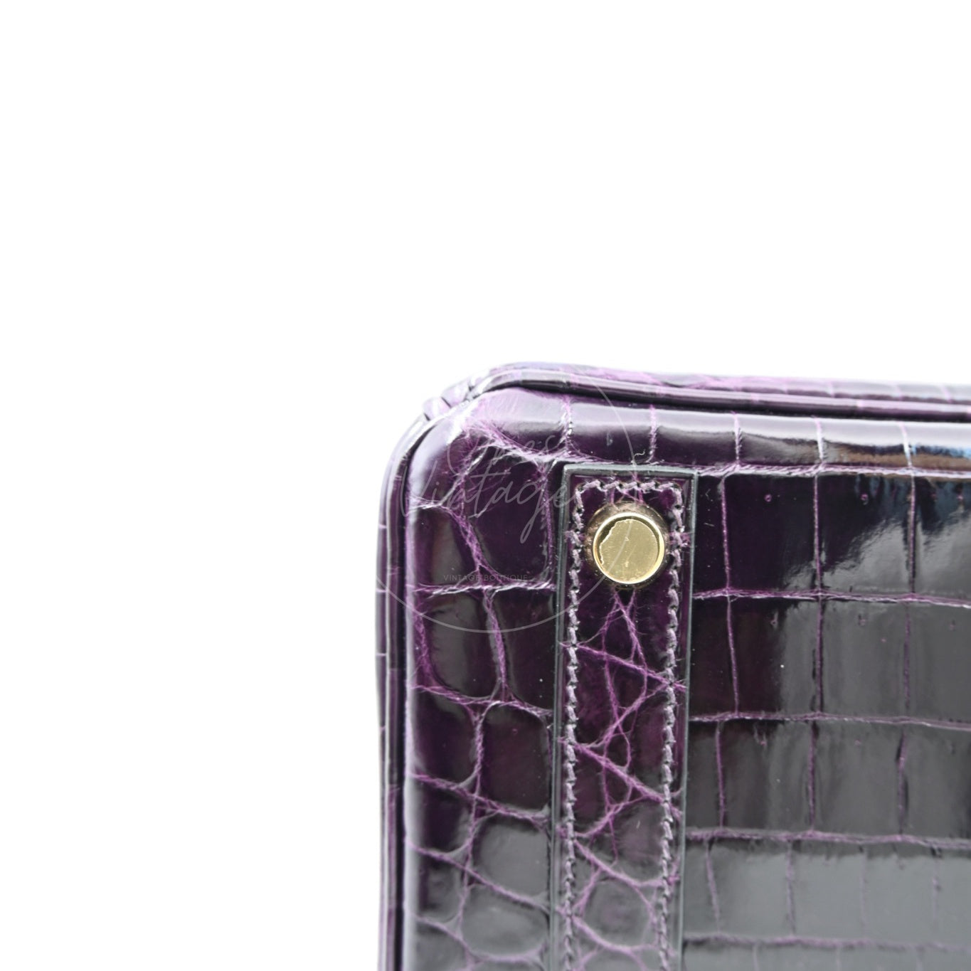 Hermes Birkin 25 Shiny Niloticus Crocodile Bag GHW Dark Purple Stamp T