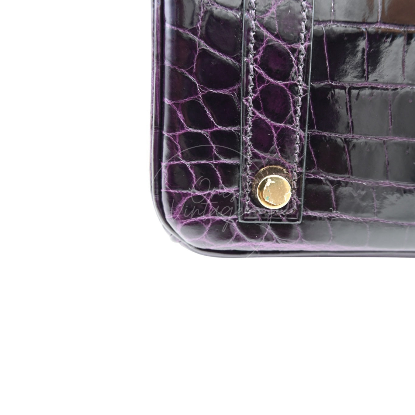 Hermes Birkin 25 Shiny Niloticus Crocodile Bag GHW Dark Purple Stamp T