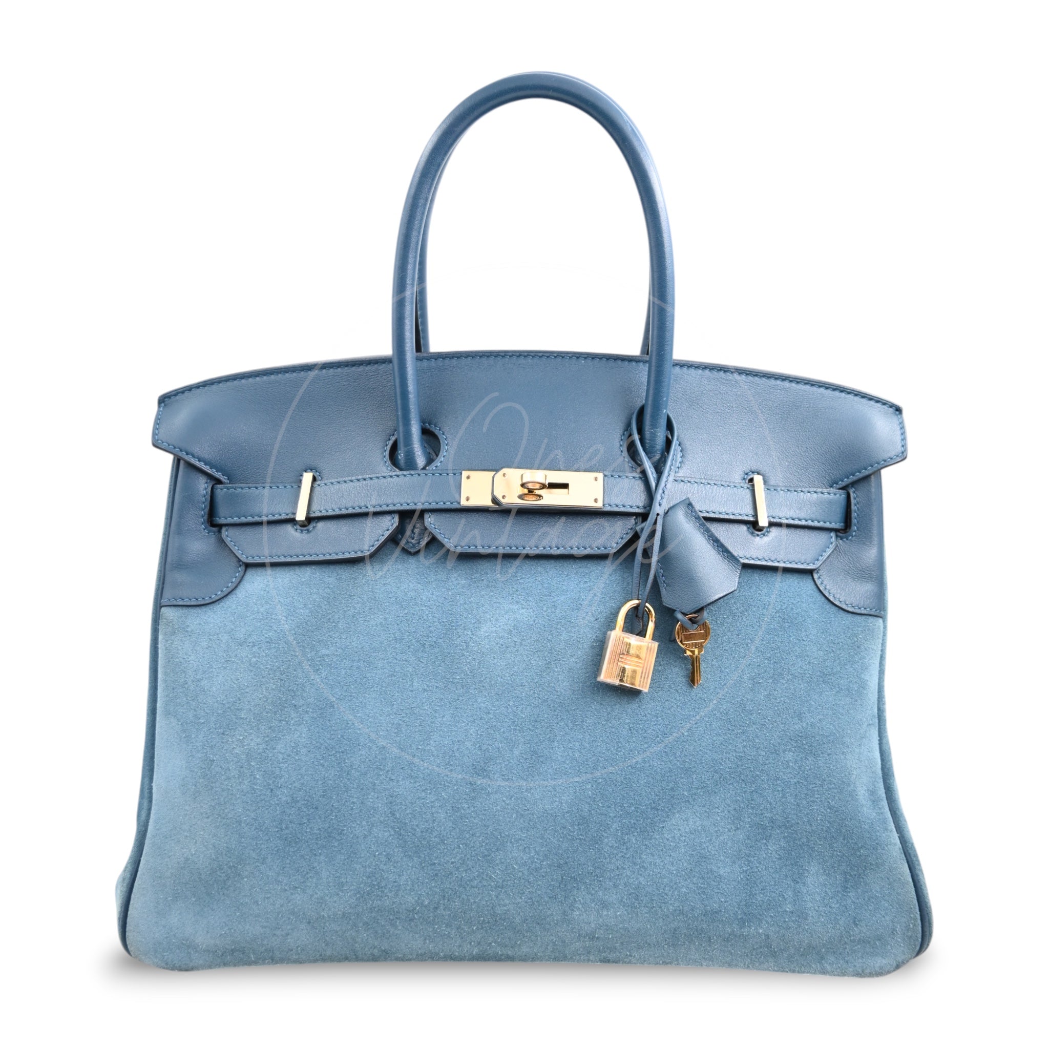 Hermes Birkin 35 Doblis Suede Swift GHW Blue Square P
