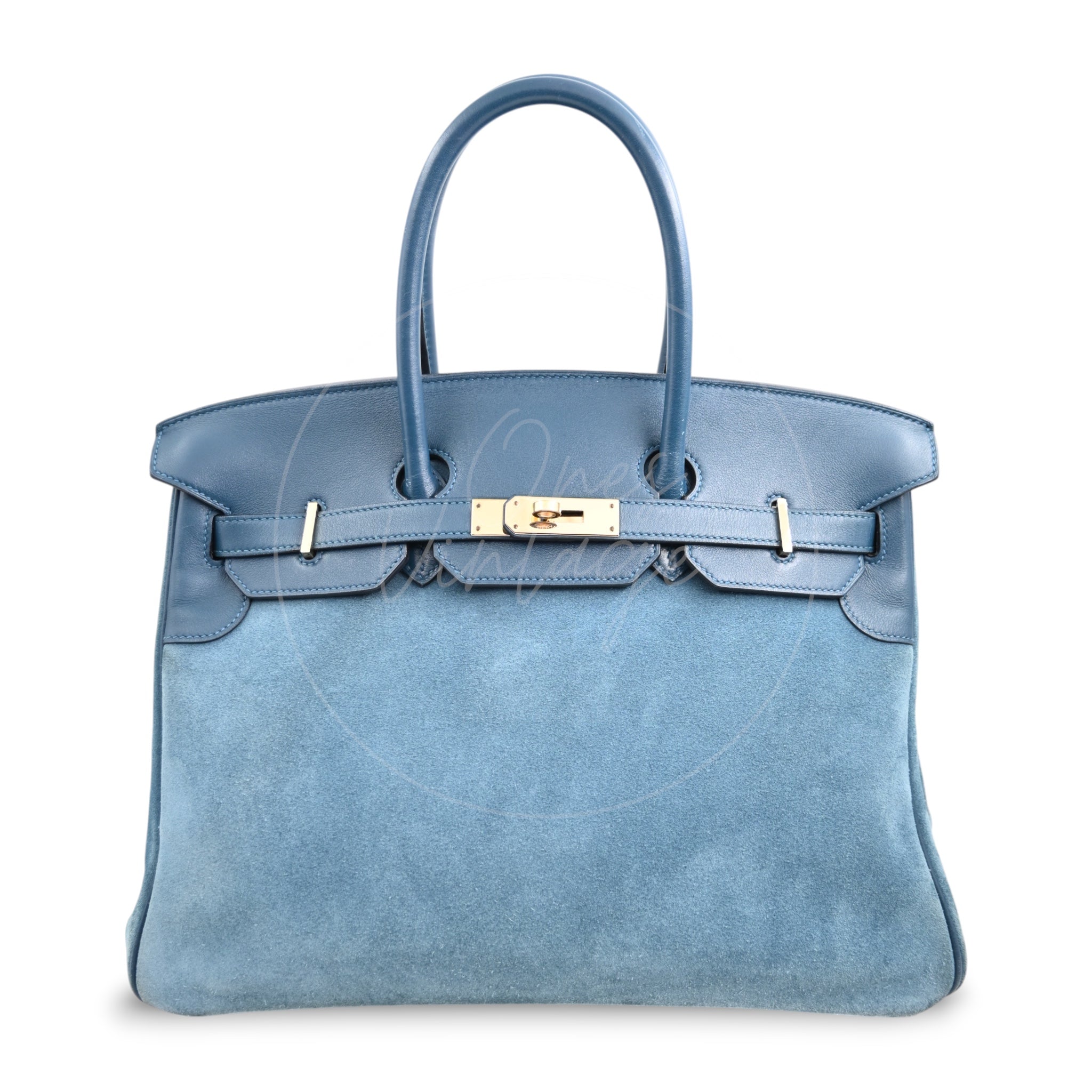 Hermes Birkin 35 Doblis Suede Swift GHW Blue Square P