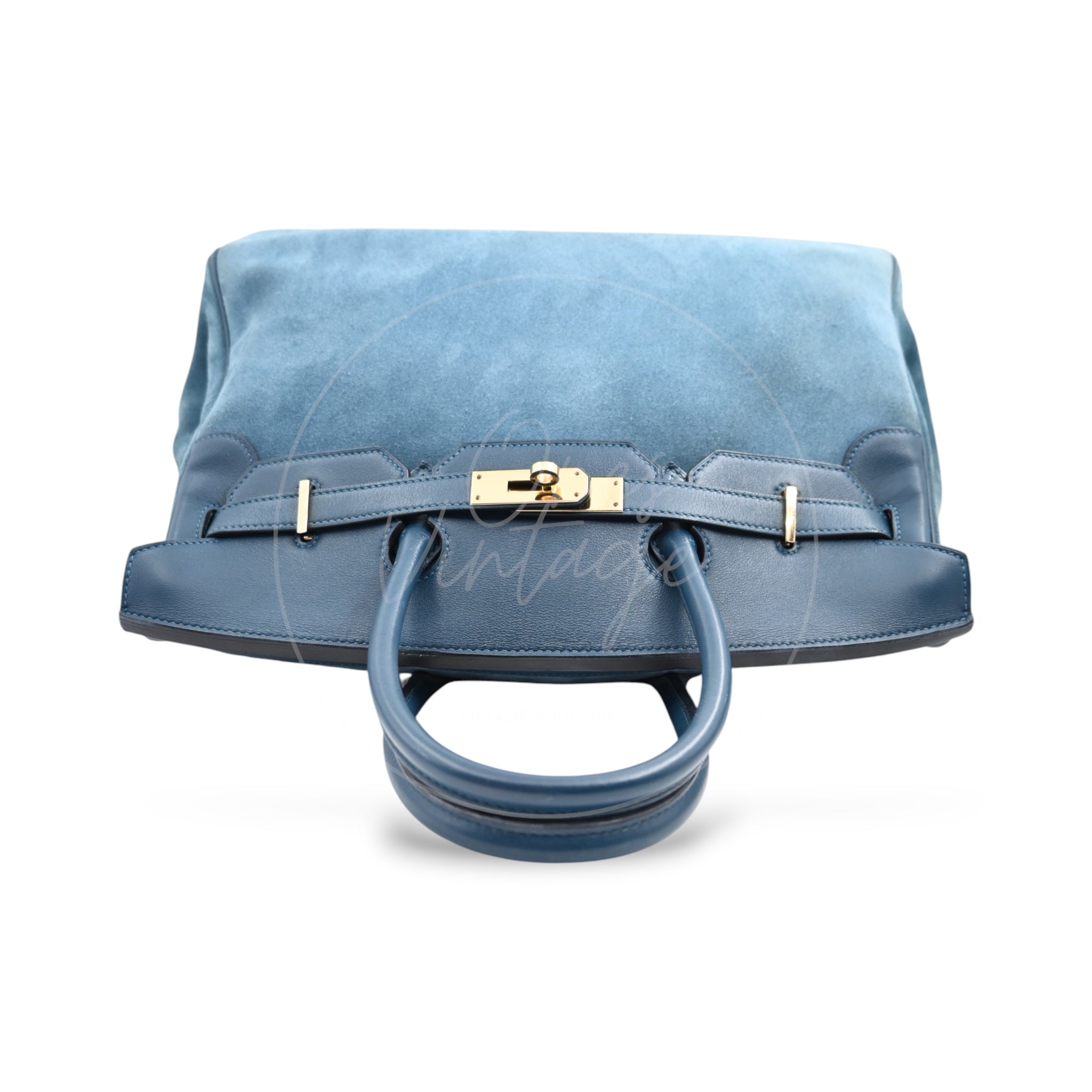 Hermes Birkin 35 Doblis Suede Swift GHW Blue Square P