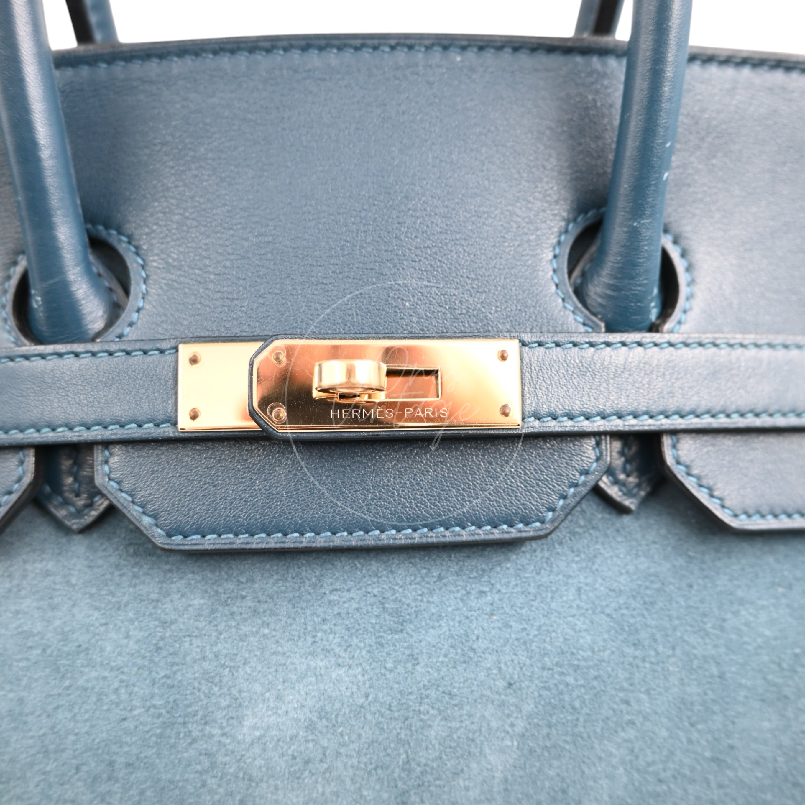 Hermes Birkin 35 Doblis Suede Swift GHW Blue Square P