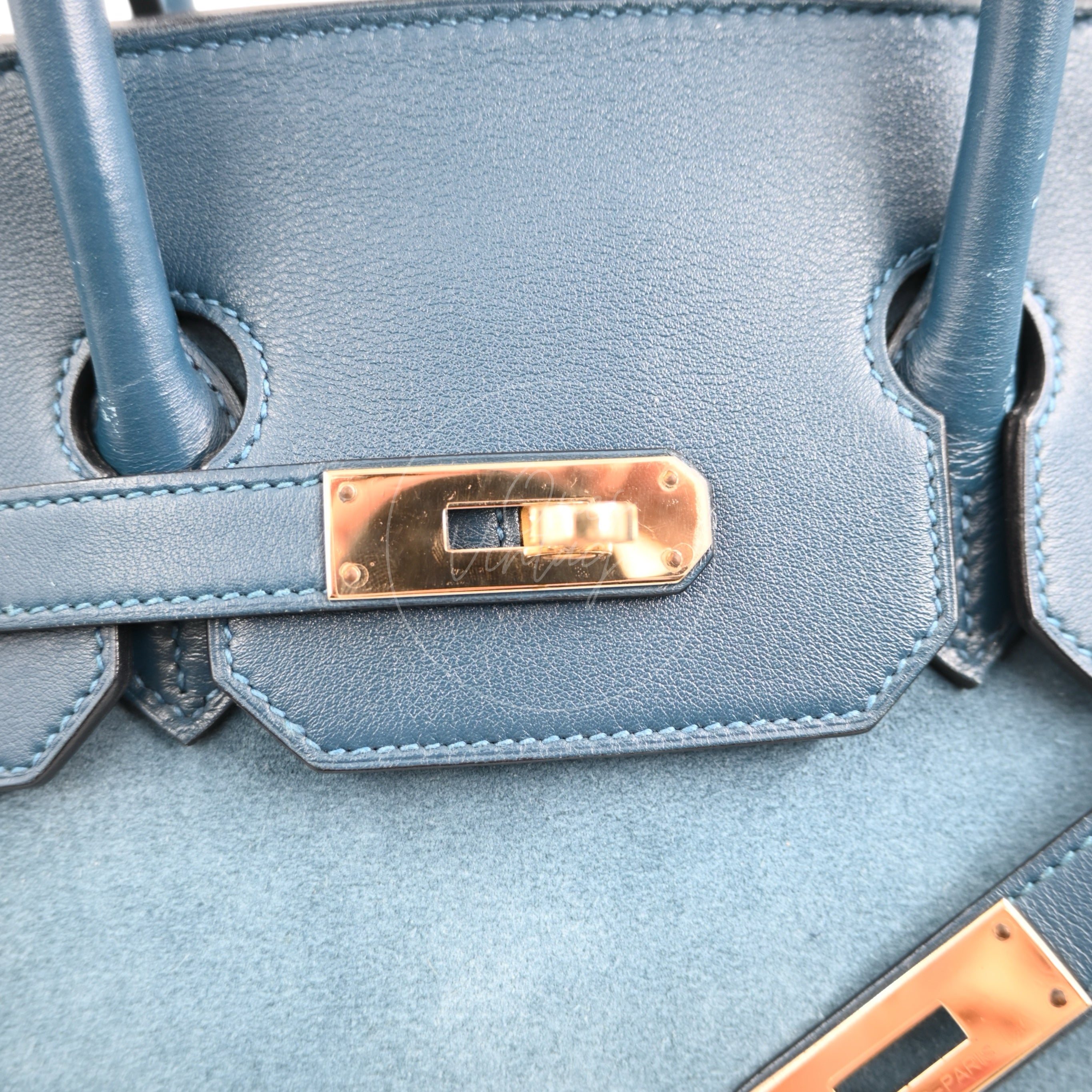 Hermes Birkin 35 Doblis Suede Swift GHW Blue Square P