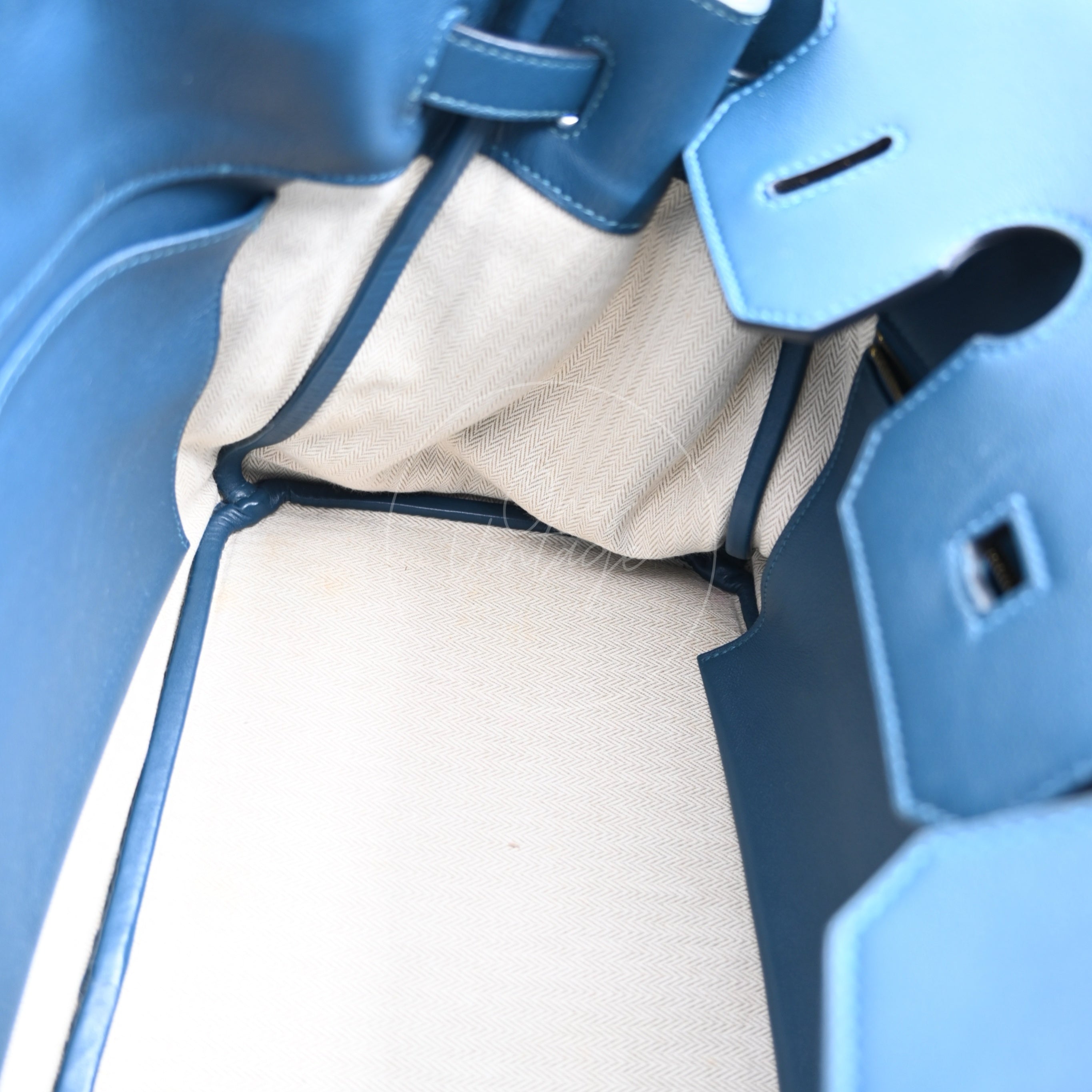 Hermes Birkin 35 Doblis Suede Swift GHW Blue Square P