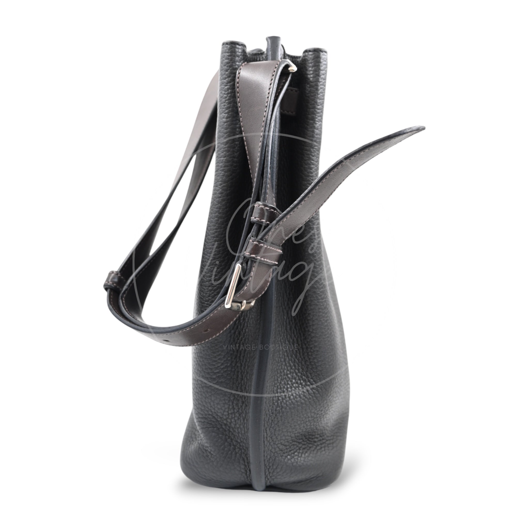Hermes So Kelly 22 PHW Black with Ebene Strap Stamp R