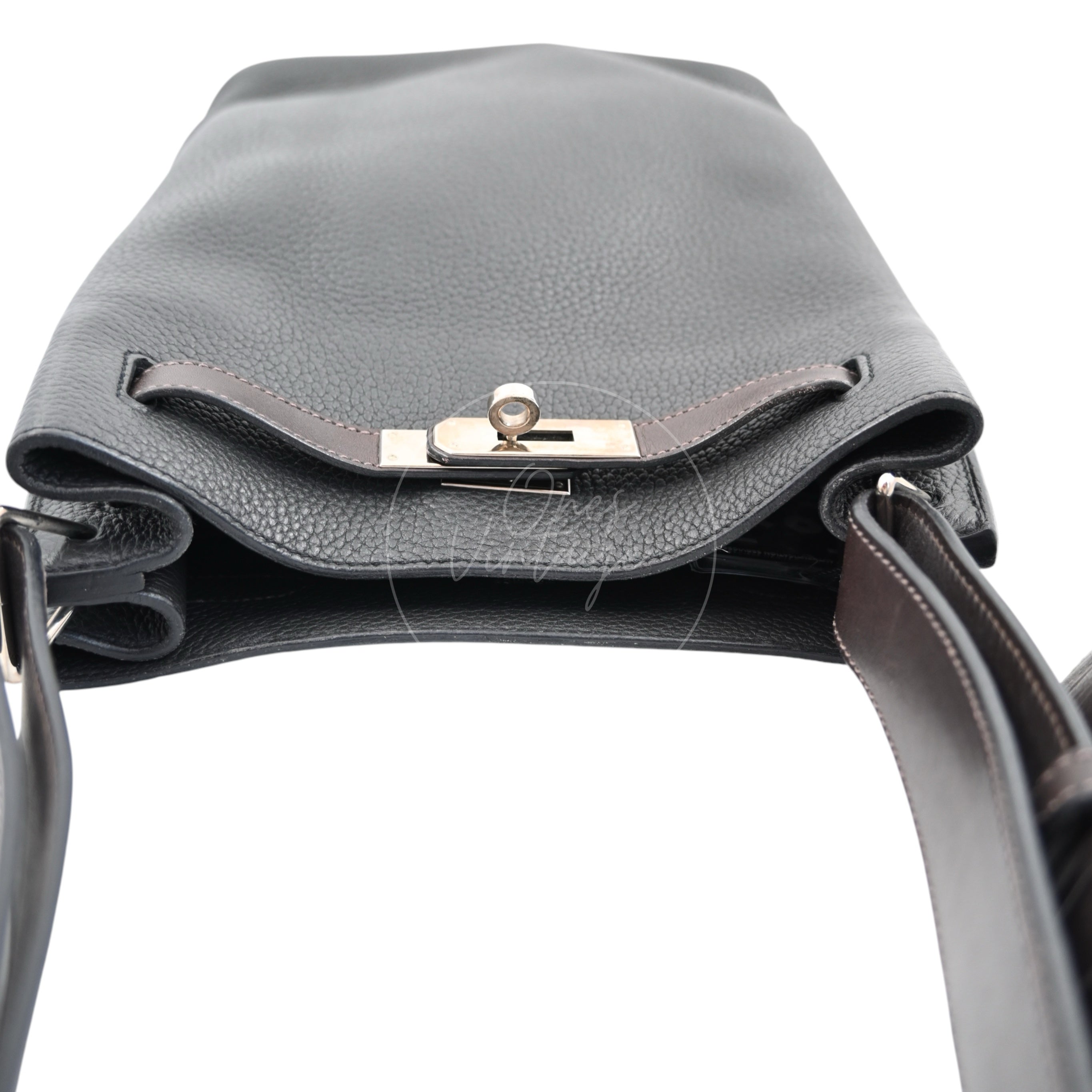 Hermes So Kelly 22 PHW Black with Ebene Strap Stamp R