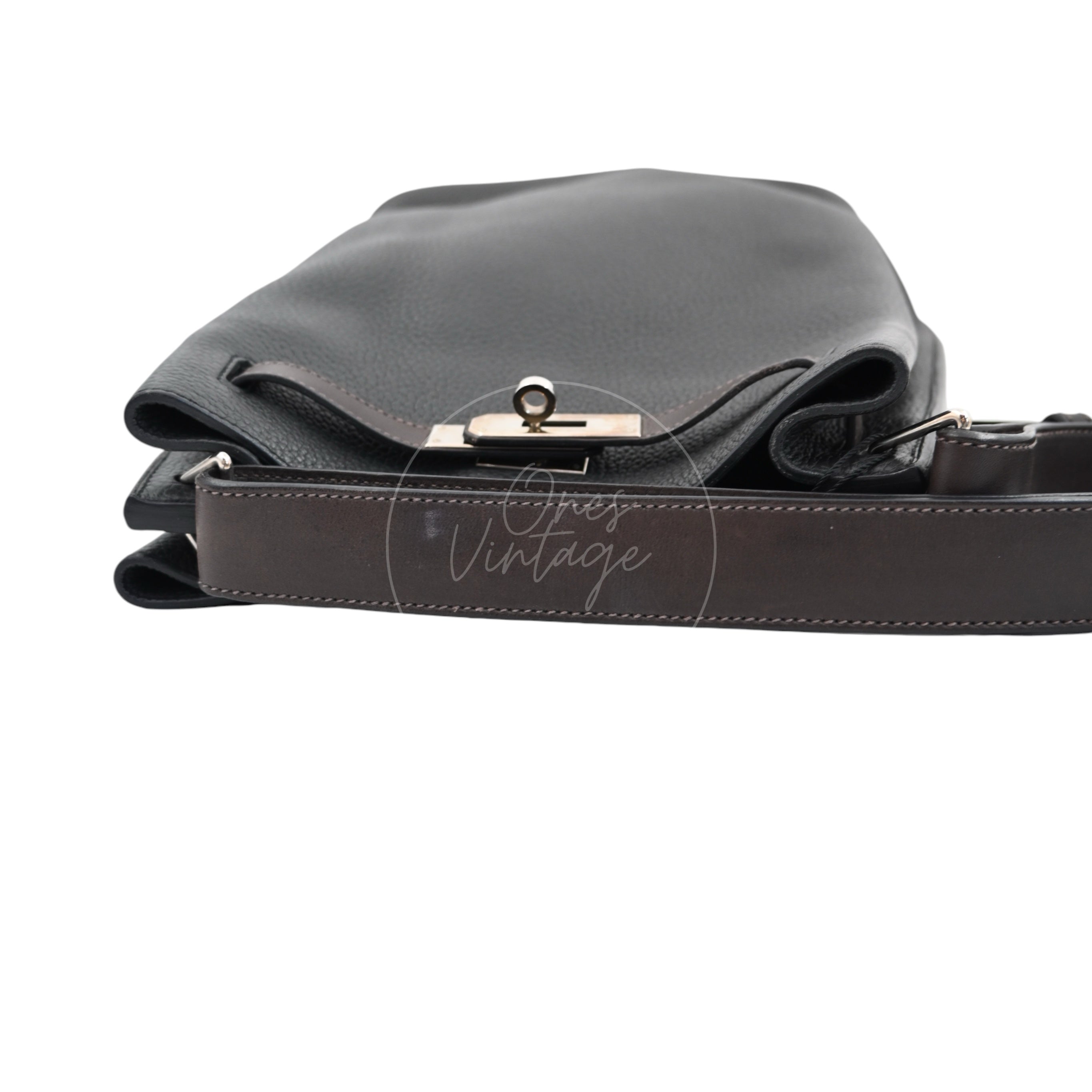 Hermes So Kelly 22 PHW Black with Ebene Strap Stamp R