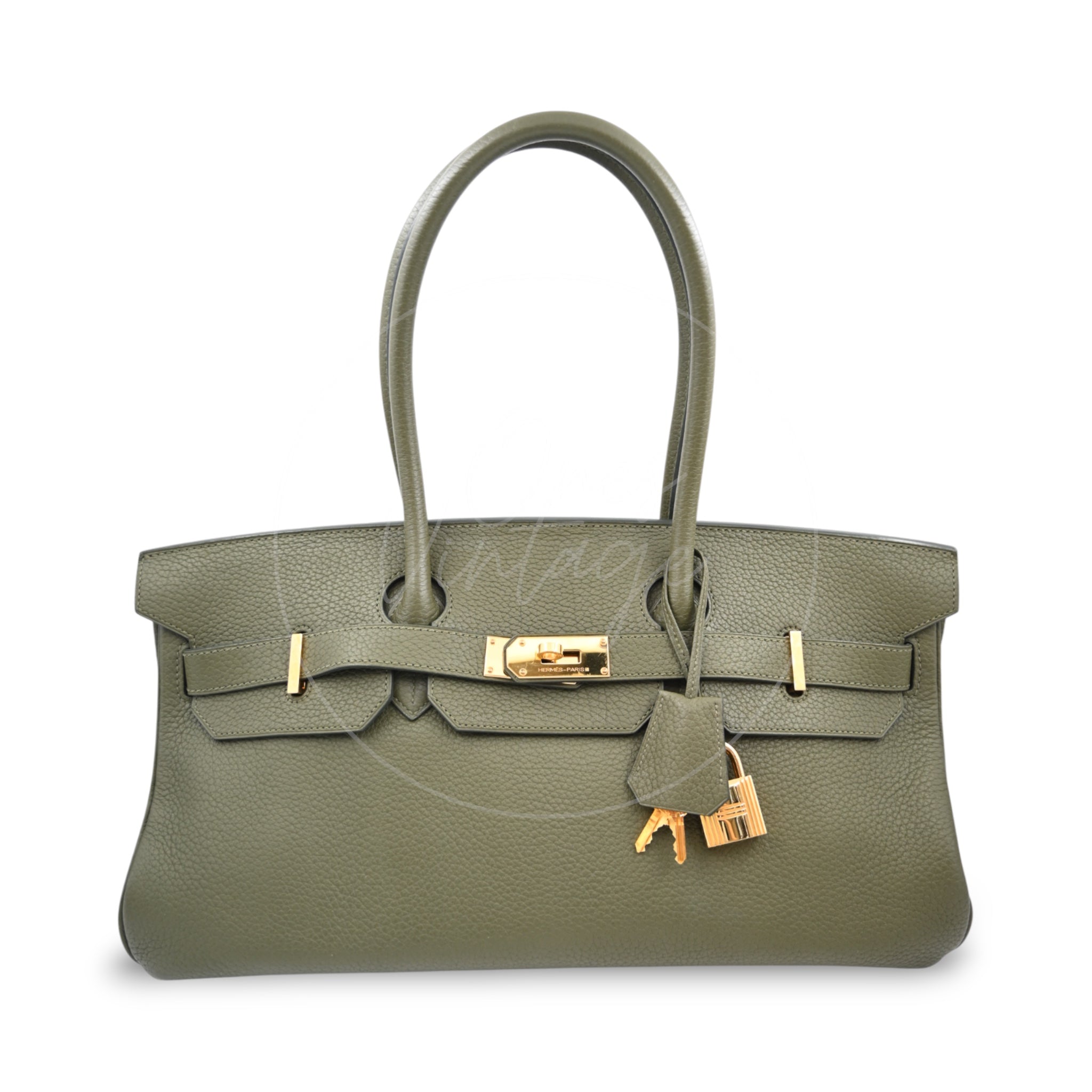 Hermes Birkin Shoulder PHW Olive Green Square M