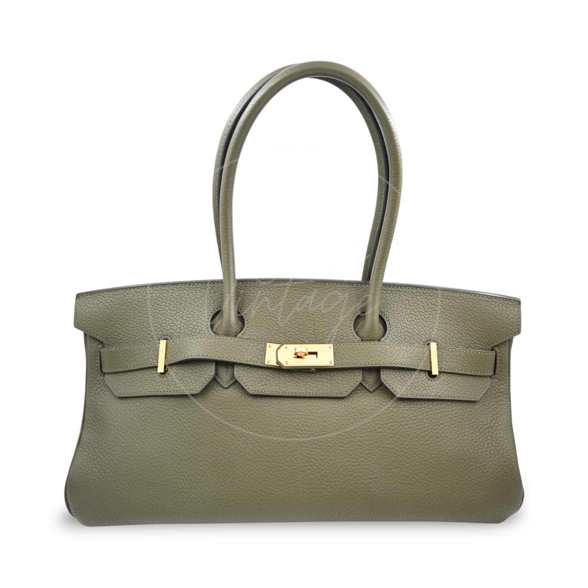 Hermes Birkin Shoulder PHW Olive Green Square M