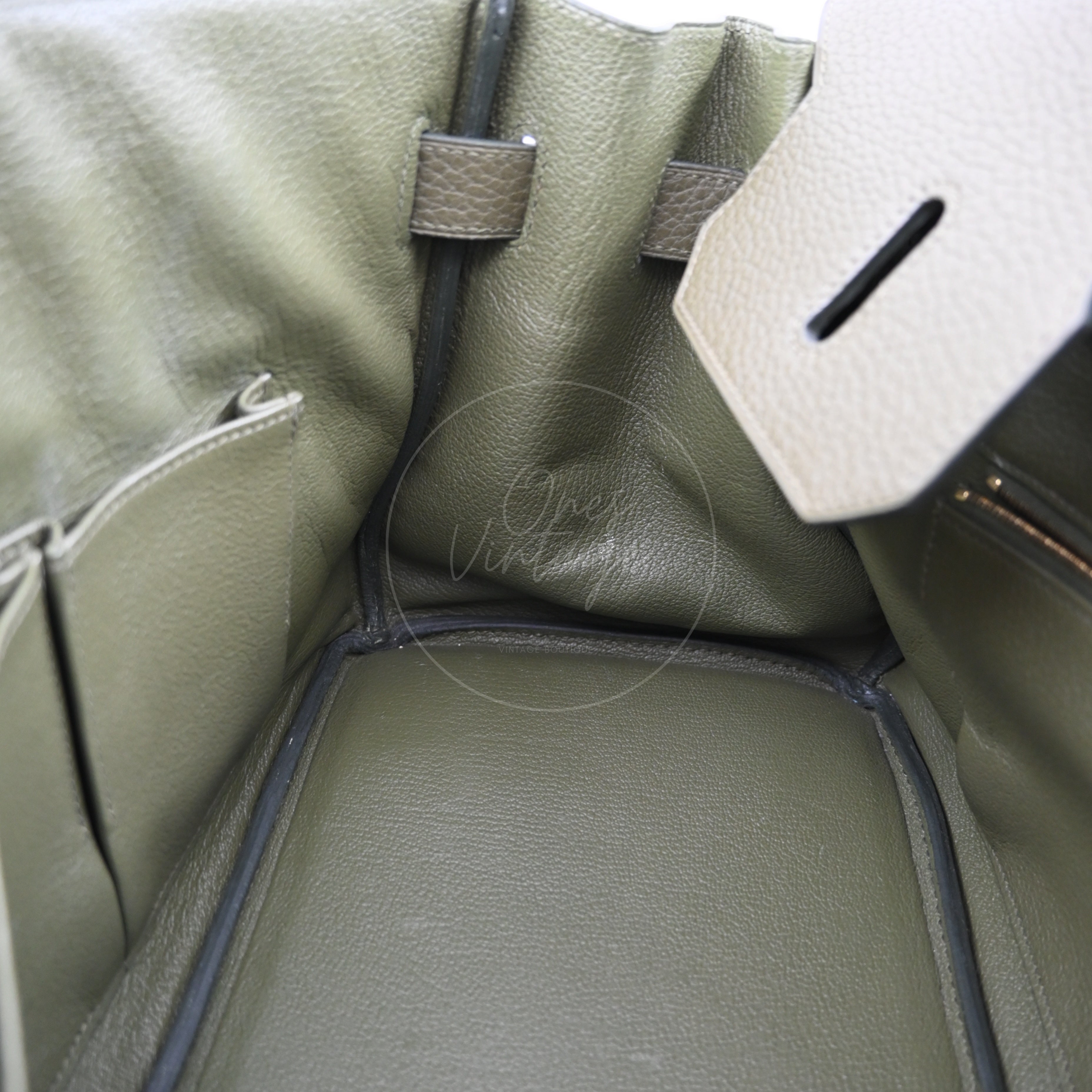 Hermes Birkin Shoulder PHW Olive Green Square M