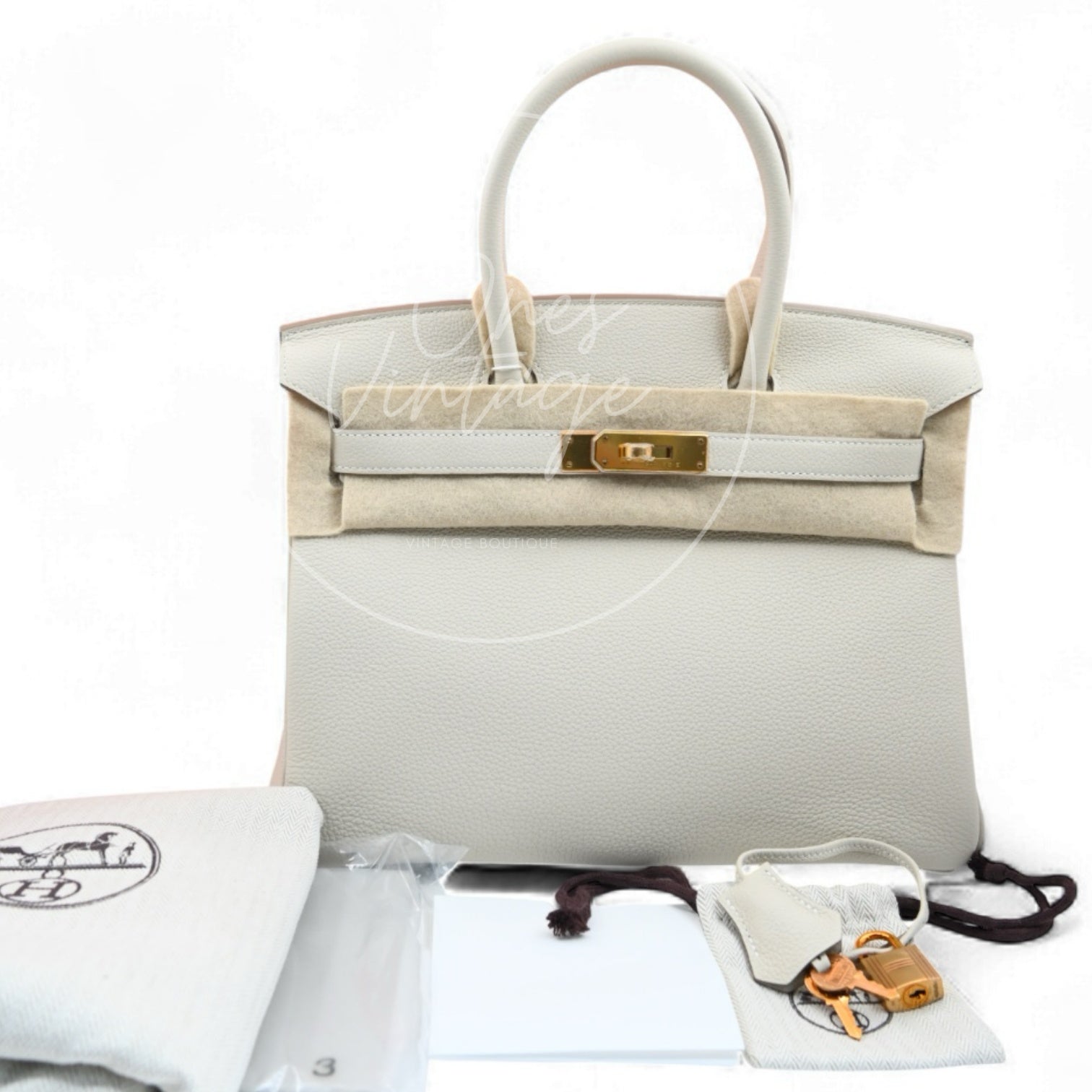 Hermes Birkin 30 GHW Craie Stamp Z
