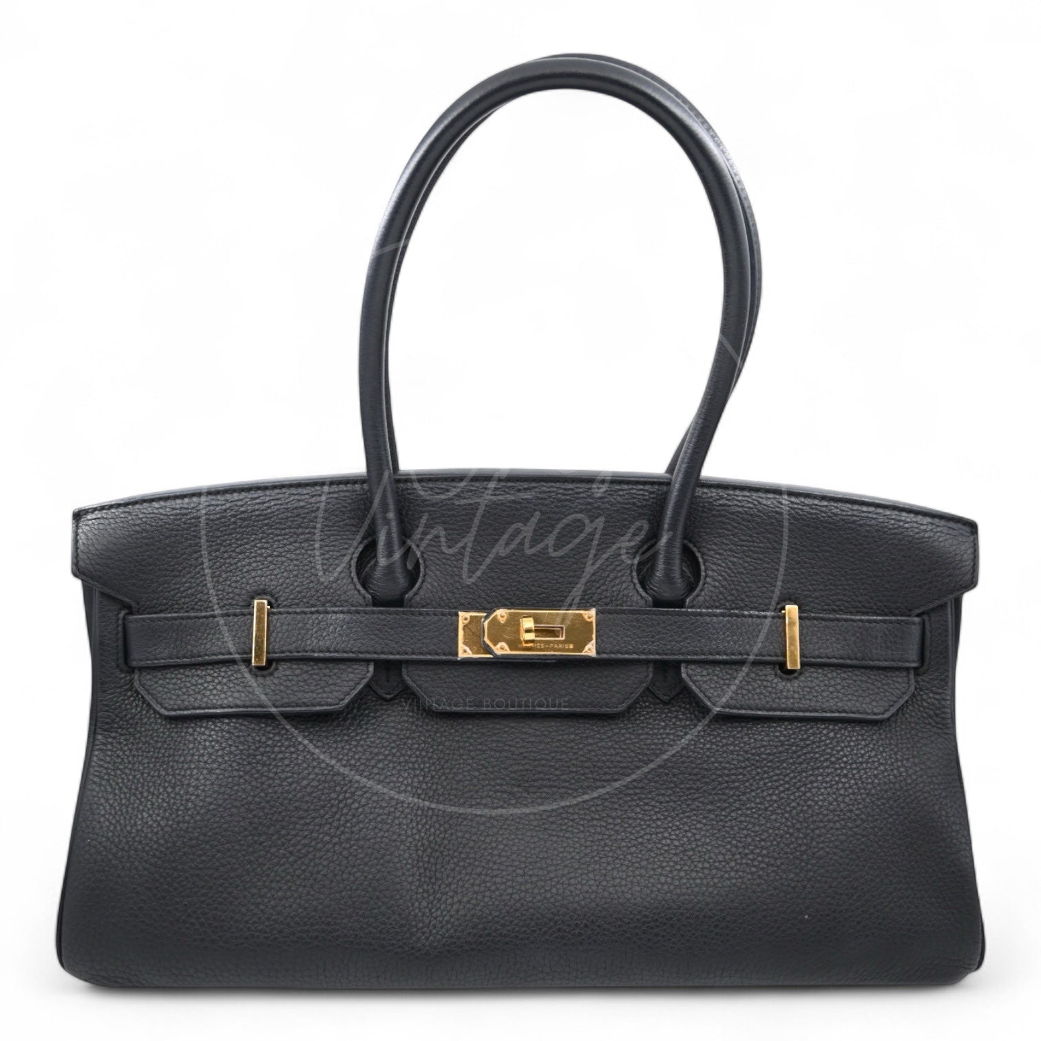 Hermes Shoulder Birkin Taurillon Clemence Bag GHW Black Square N