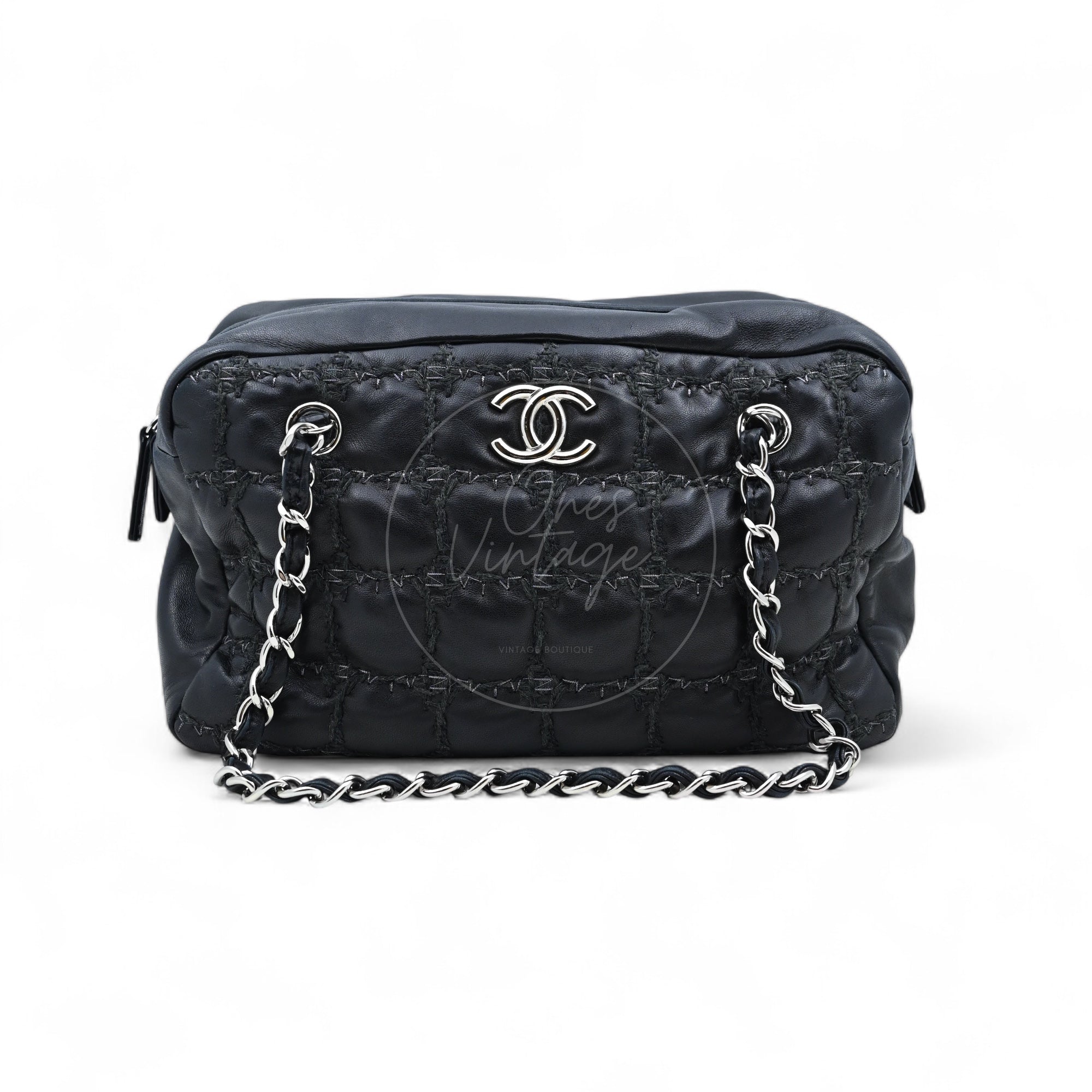 Chanel Tweed On Square Stitch Bubble Bag SHW Black Series 12