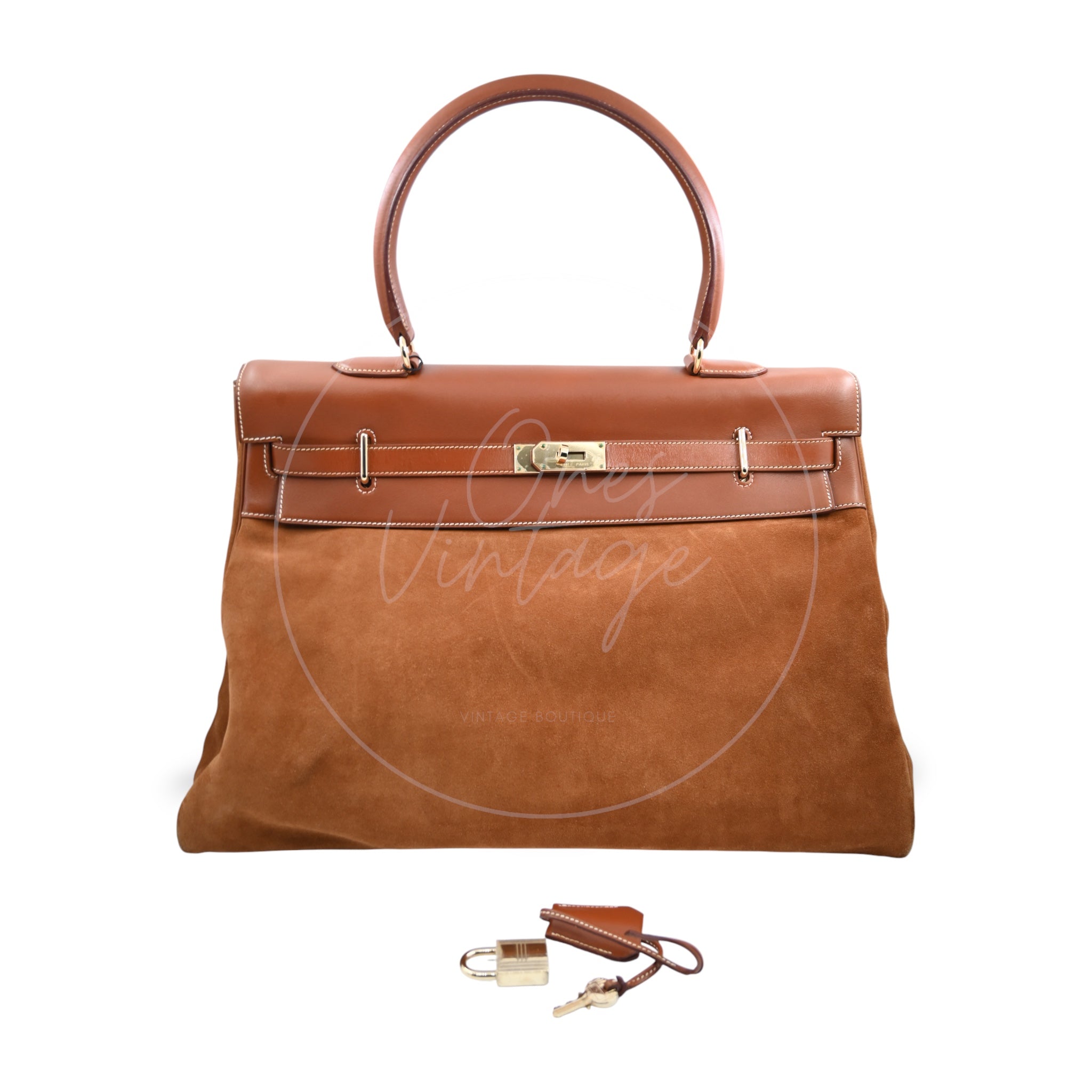 Hermes Kelly Relax 50 Suede Handbag GHW Brown Square O
