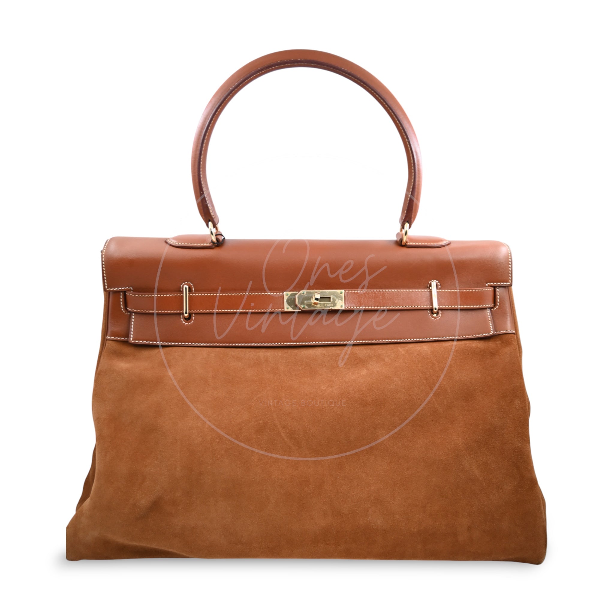 Hermes Kelly Relax 50 Suede Handbag GHW Brown Square O