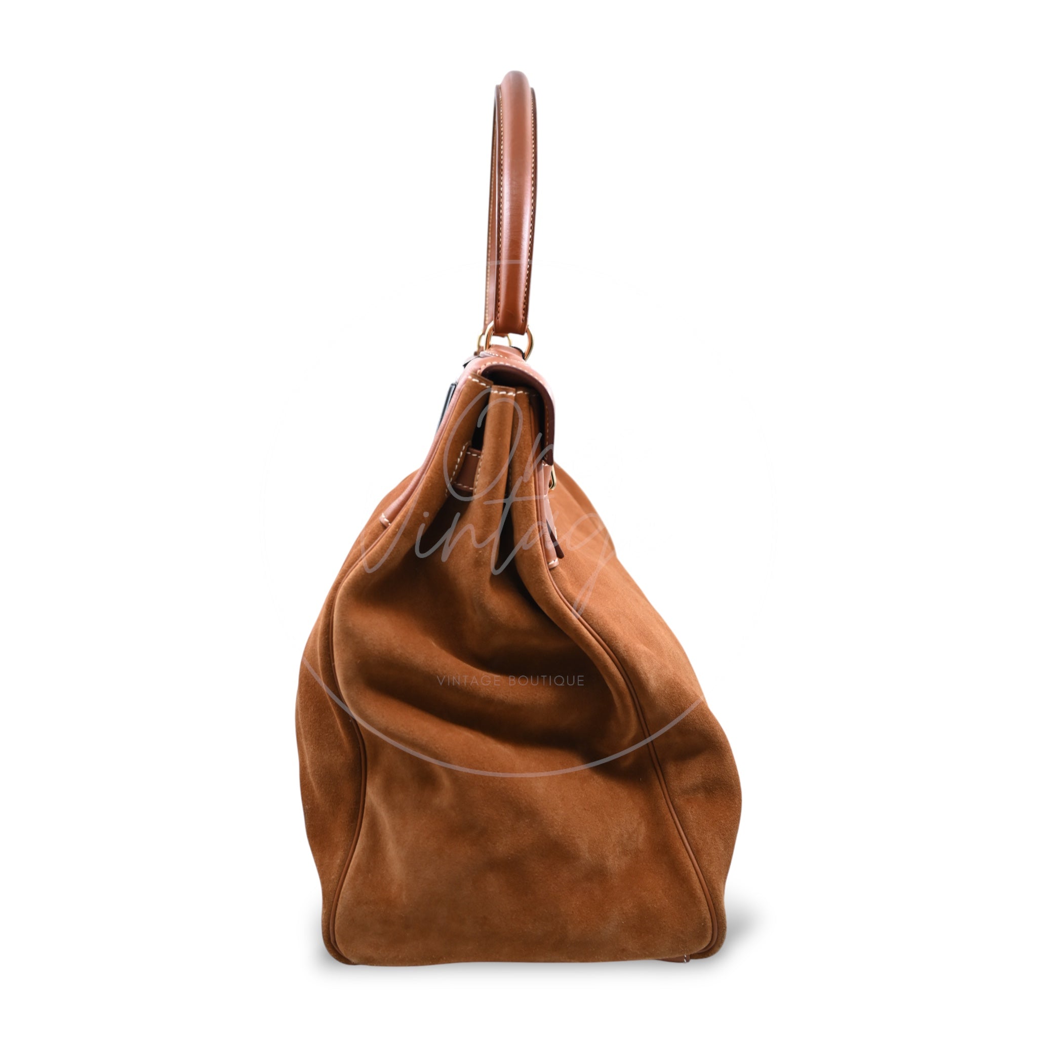 Hermes Kelly Relax 50 Suede Handbag GHW Brown Square O