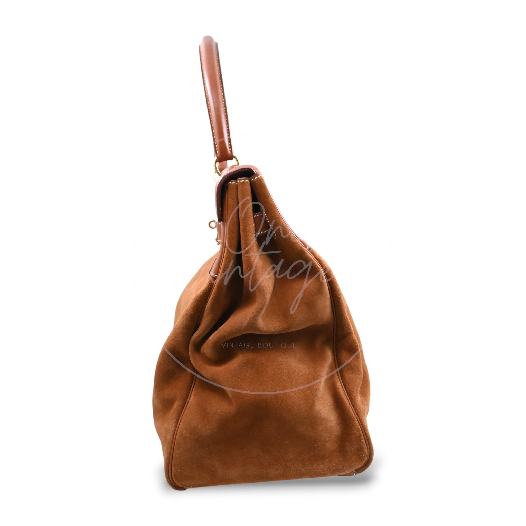 Hermes Kelly Relax 50 Suede Handbag GHW Brown Square O