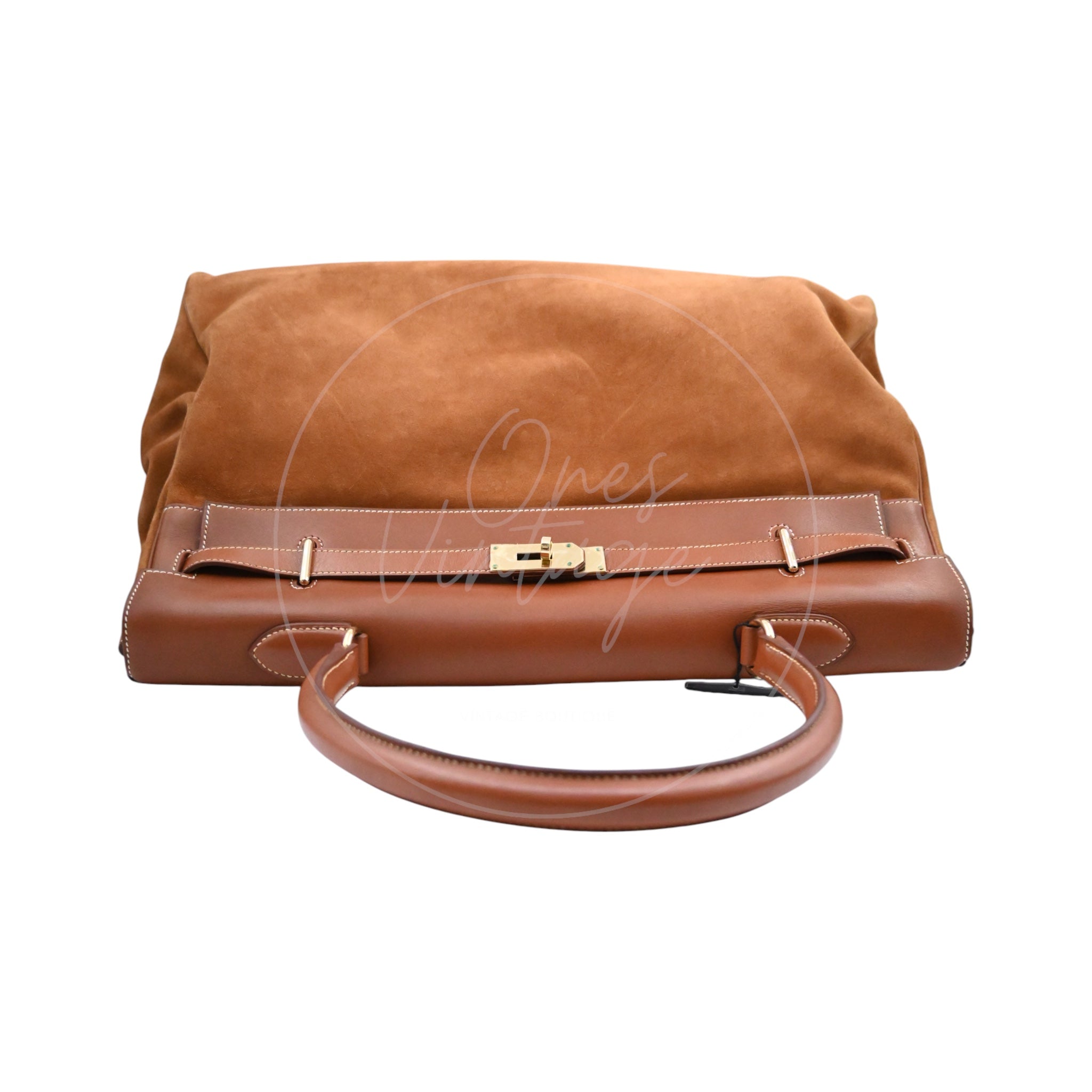 Hermes Kelly Relax 50 Suede Handbag GHW Brown Square O