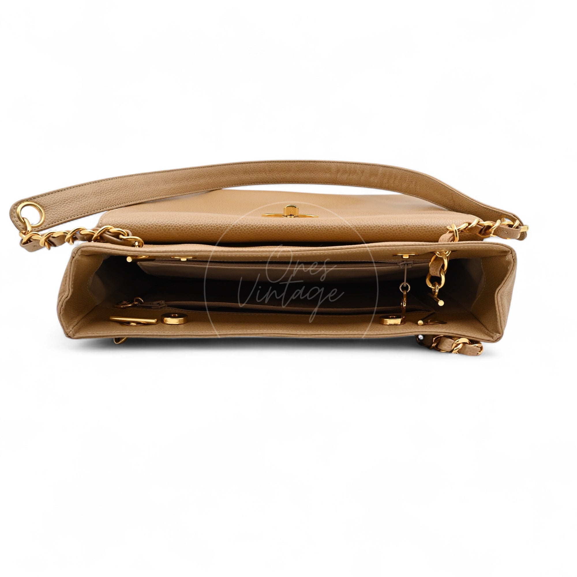 Chanel Caviar CC Tote Bag GHW Beige Series 3