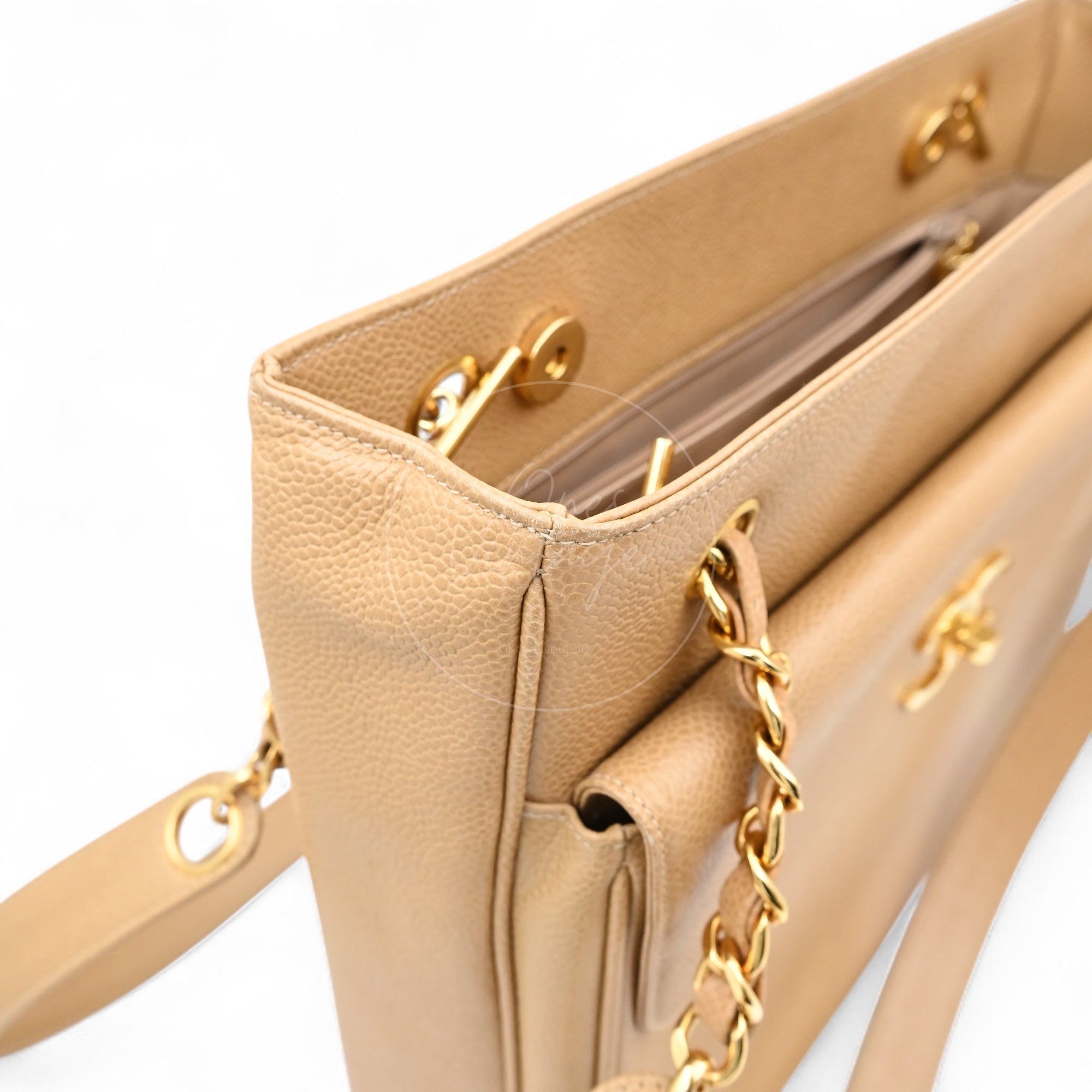 Chanel Caviar CC Tote Bag GHW Beige Series 3