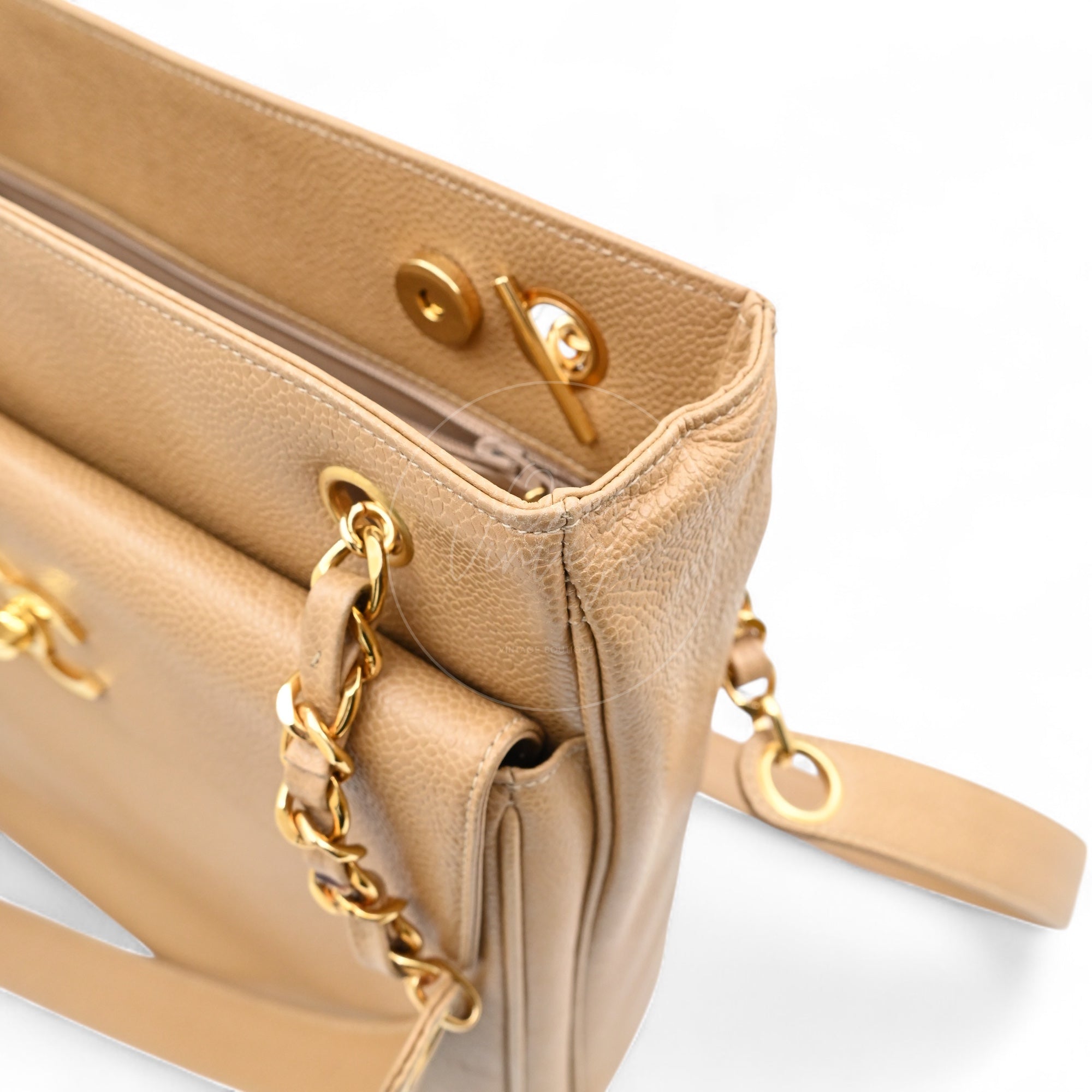 Chanel Caviar CC Tote Bag GHW Beige Series 3