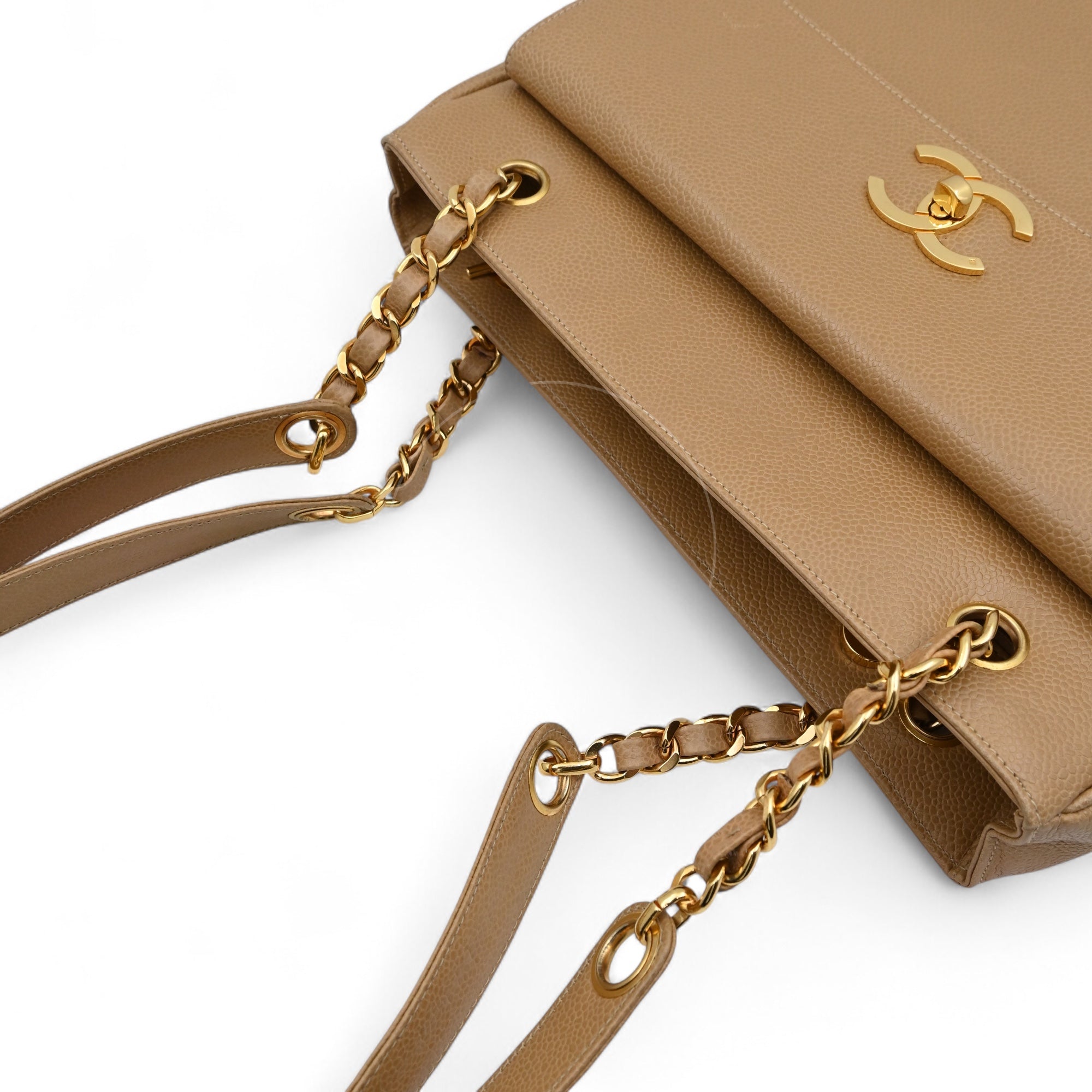 Chanel Caviar CC Tote Bag GHW Beige Series 3