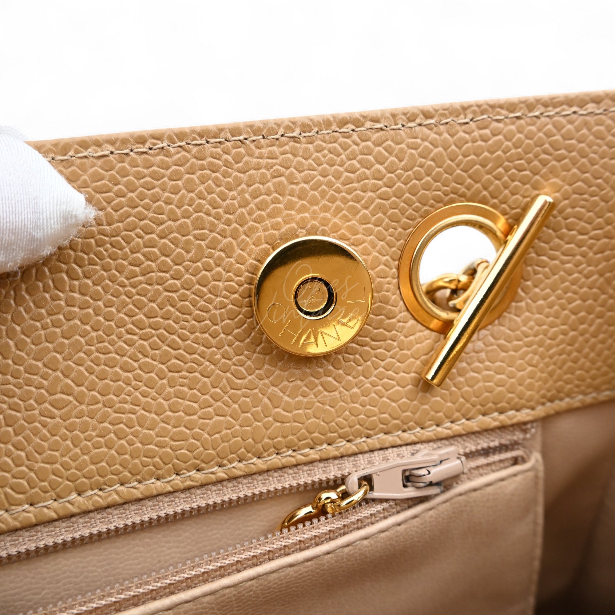 Chanel Caviar CC Tote Bag GHW Beige Series 3