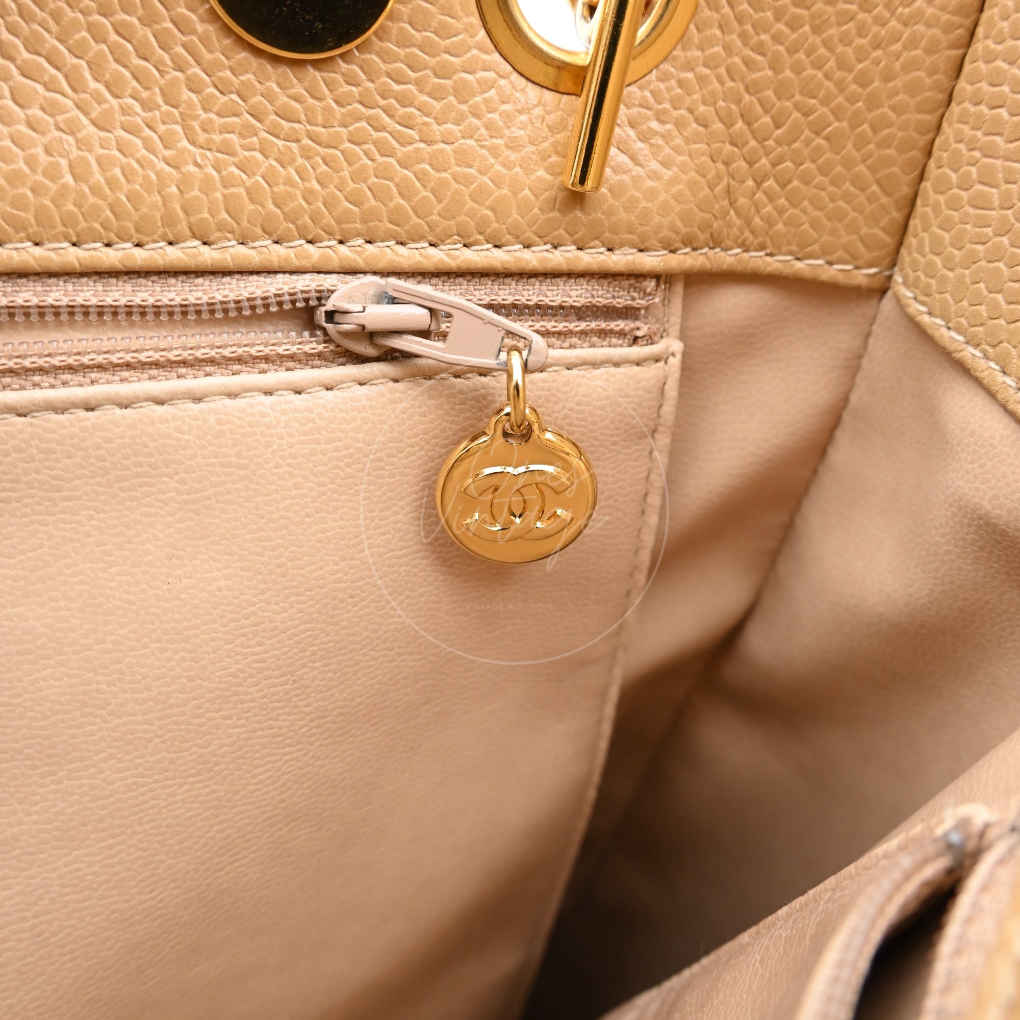 Chanel Caviar CC Tote Bag GHW Beige Series 3